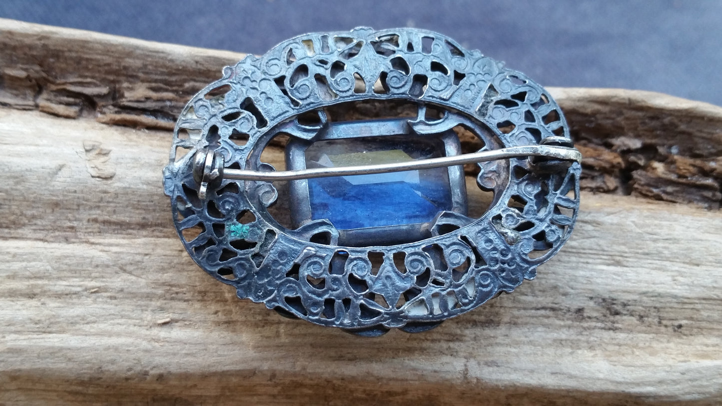 Neiger Brothers Sterling silver blue paste leaf and berry enamel brooch
