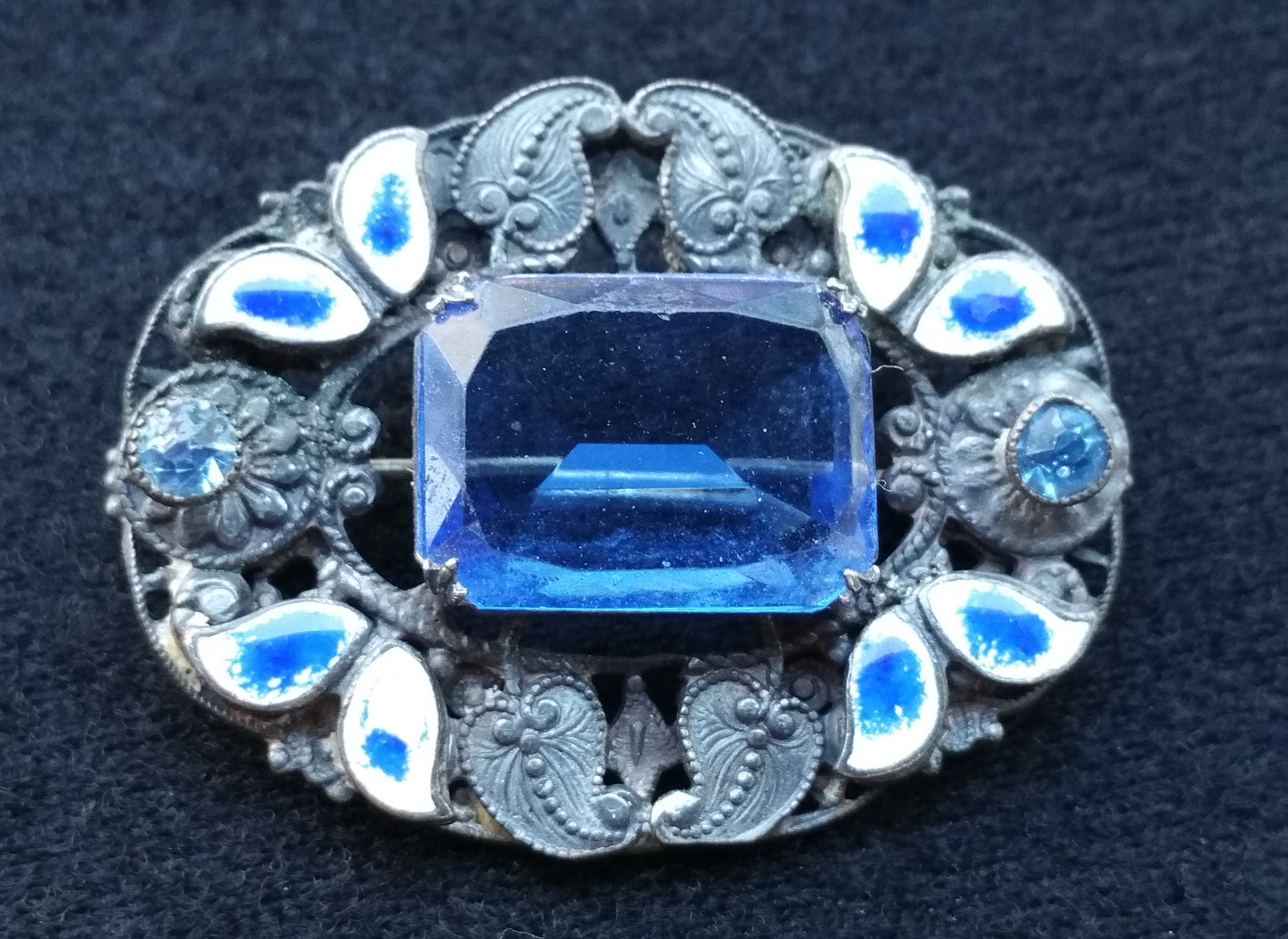 Neiger Brothers Sterling silver blue paste leaf and berry enamel brooch