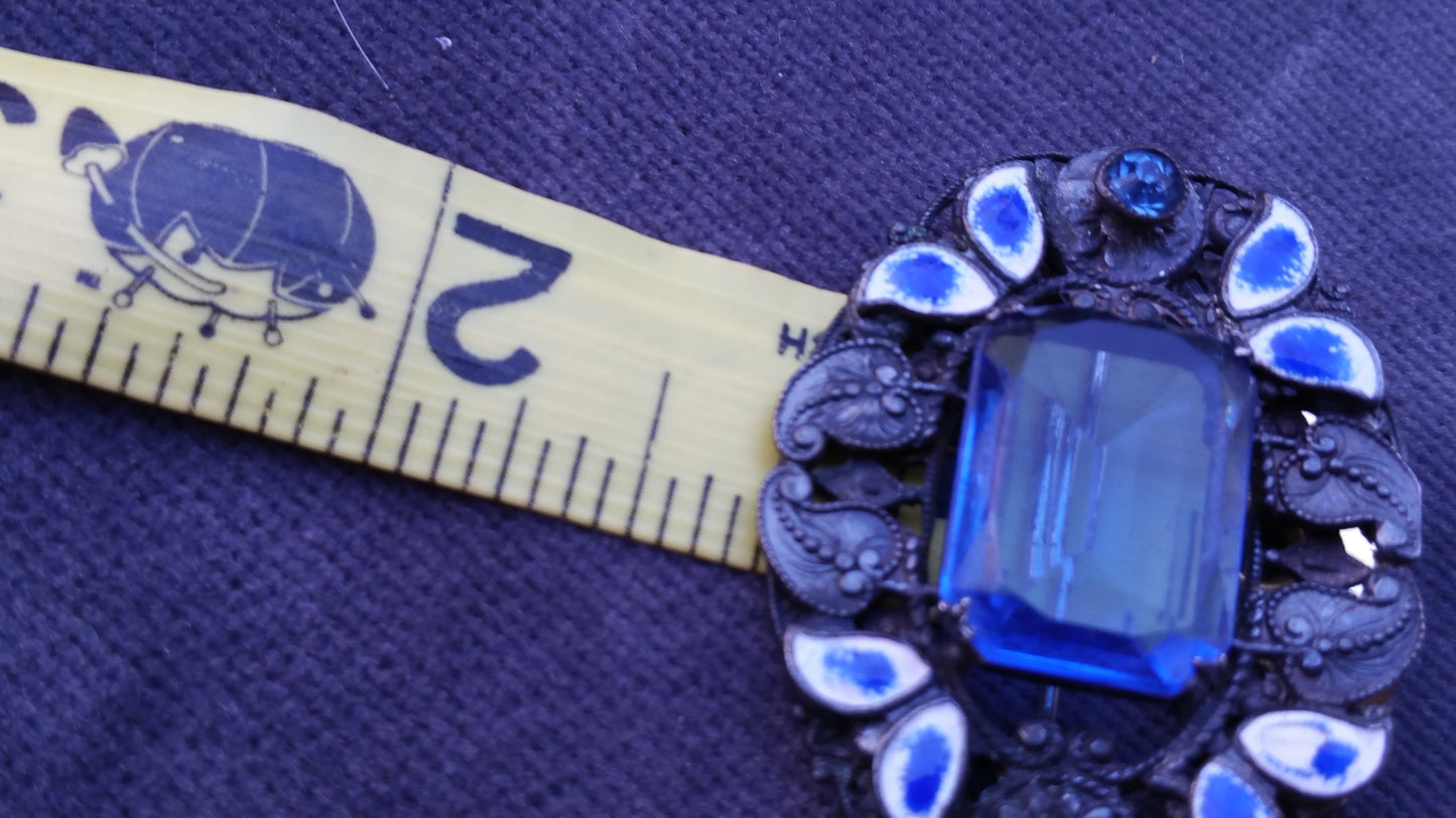 Neiger Brothers Sterling silver blue paste leaf and berry enamel brooch
