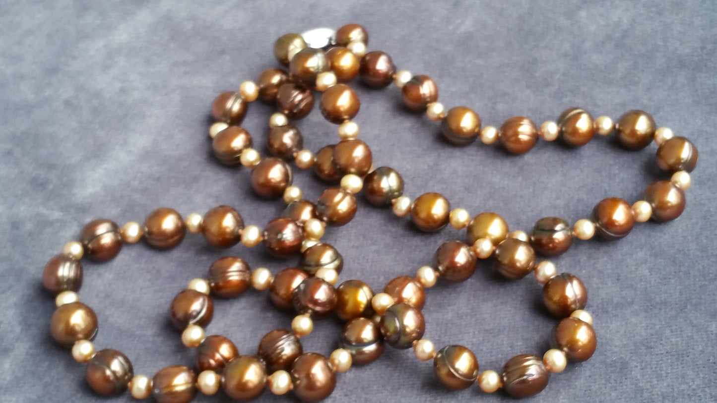 Honora cultured chocolate pearl and sterling silver hand knotted necklace