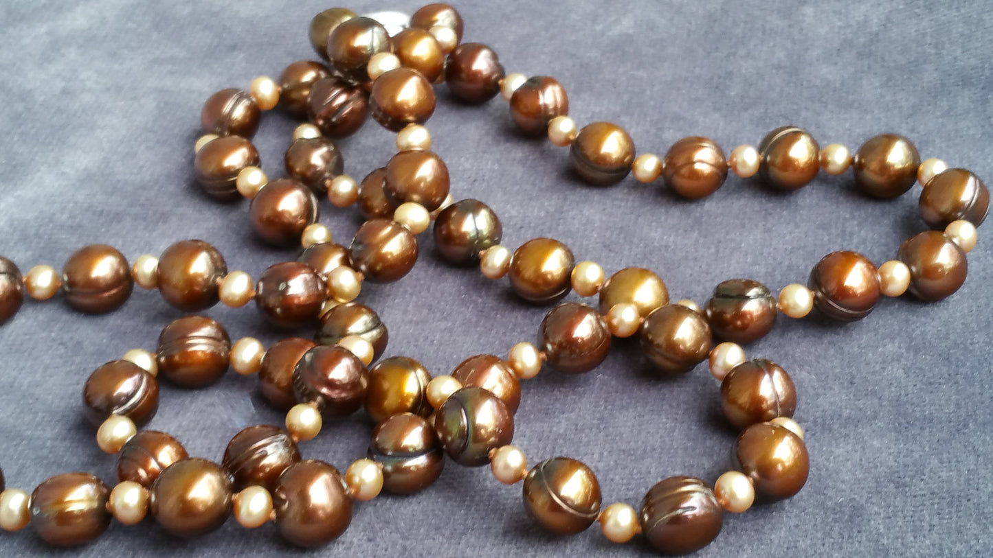 Honora cultured chocolate pearl and sterling silver hand knotted necklace