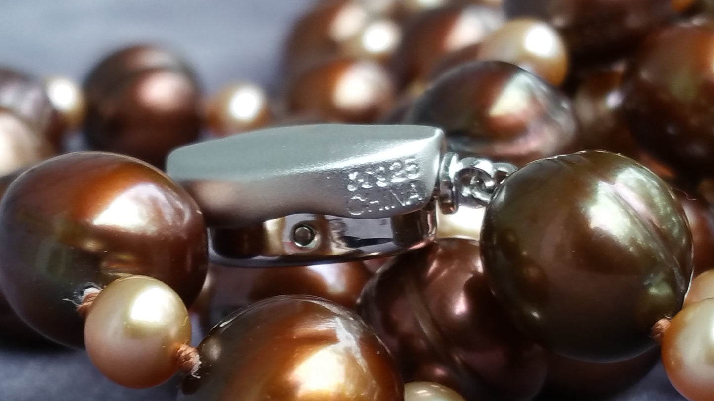 Honora cultured chocolate pearl and sterling silver hand knotted necklace