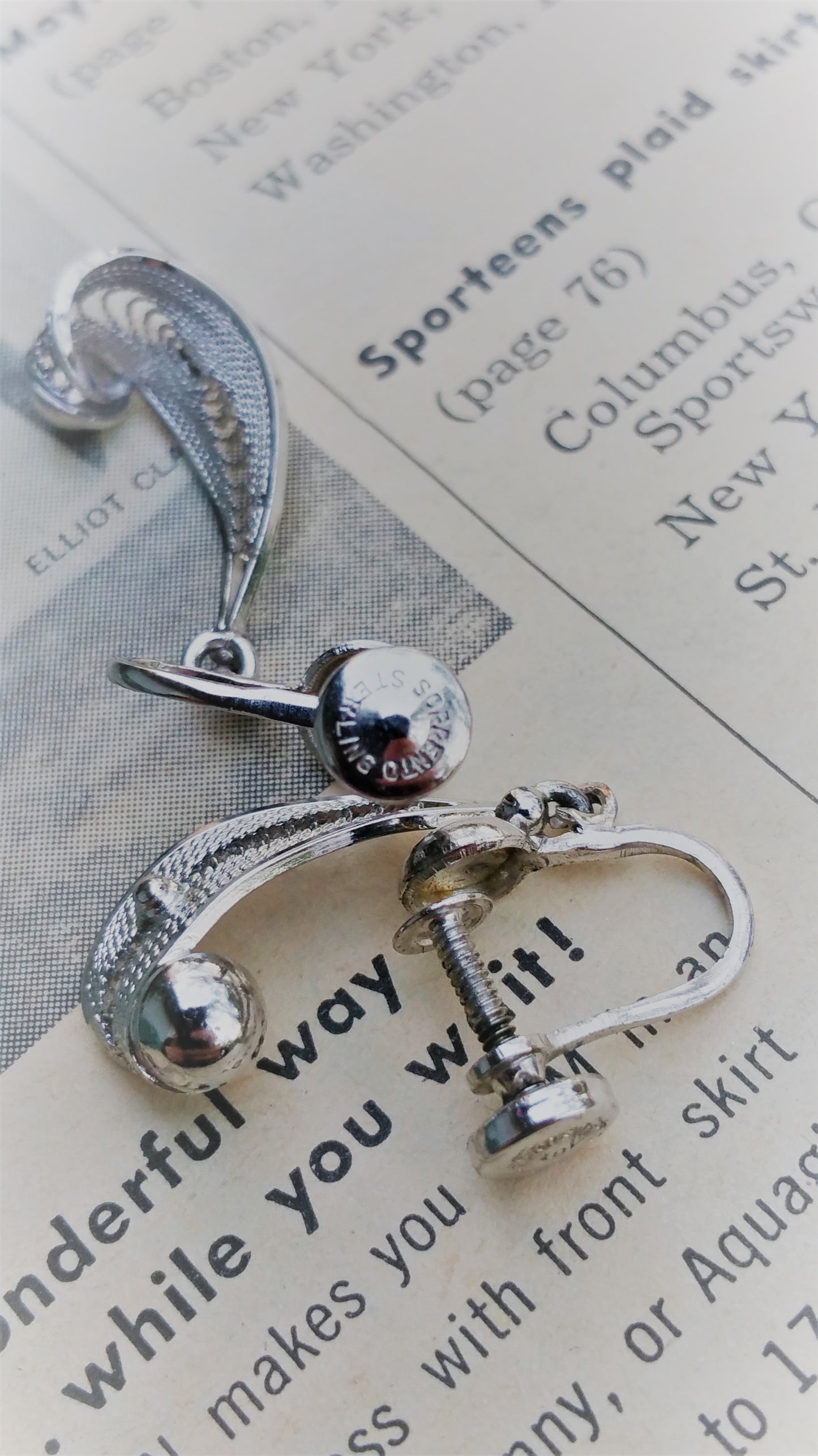 Sorrento sterling silver signed vintage earrings screw back