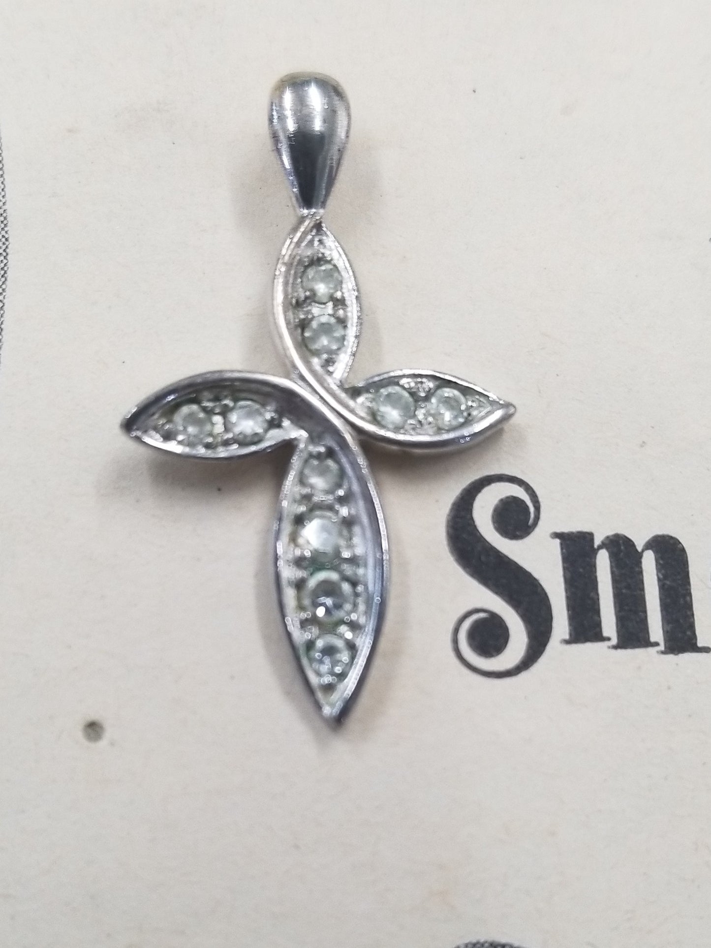 Sterling silver cubic zirconia pave set cross pendant