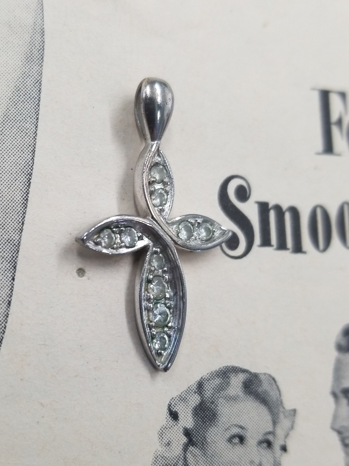 Sterling silver cubic zirconia pave set cross pendant