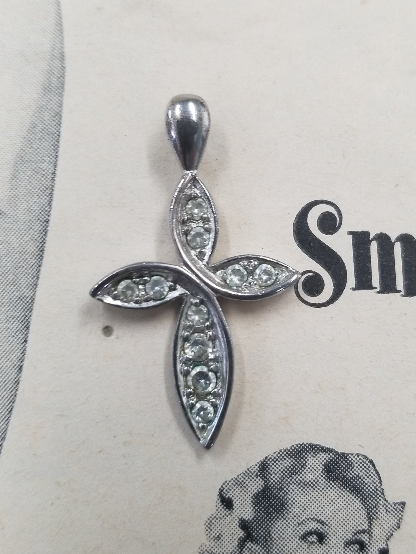 Sterling silver cubic zirconia pave set cross pendant