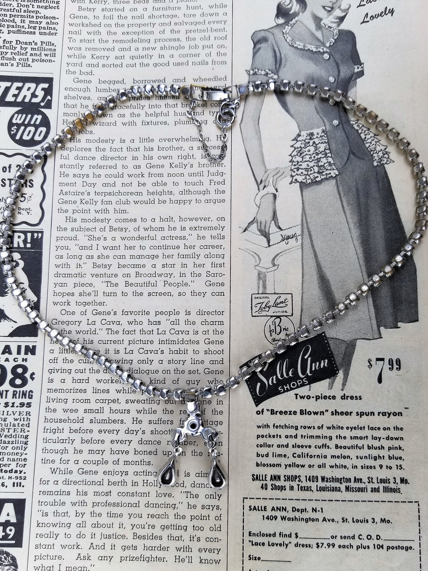 Teardrop vintage rhinestone princess necklace with safety chain