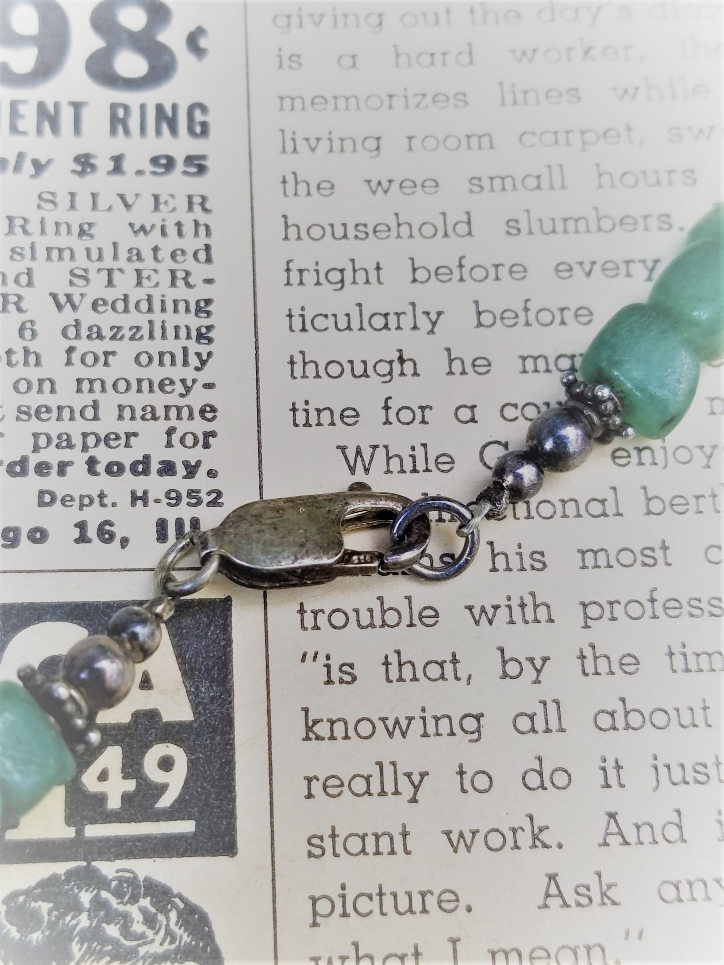 Green Aventurine chip sterling silver and pearl beaded necklace
