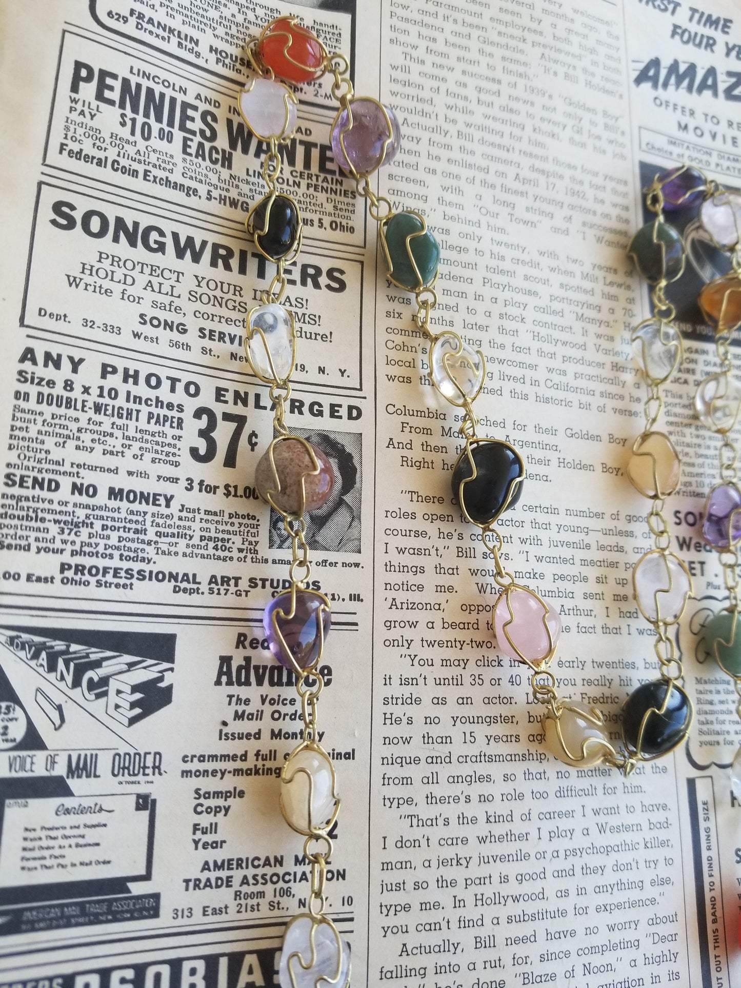 natural polished undrilled gemstone gold tone wire wrapped necklace 28 inches