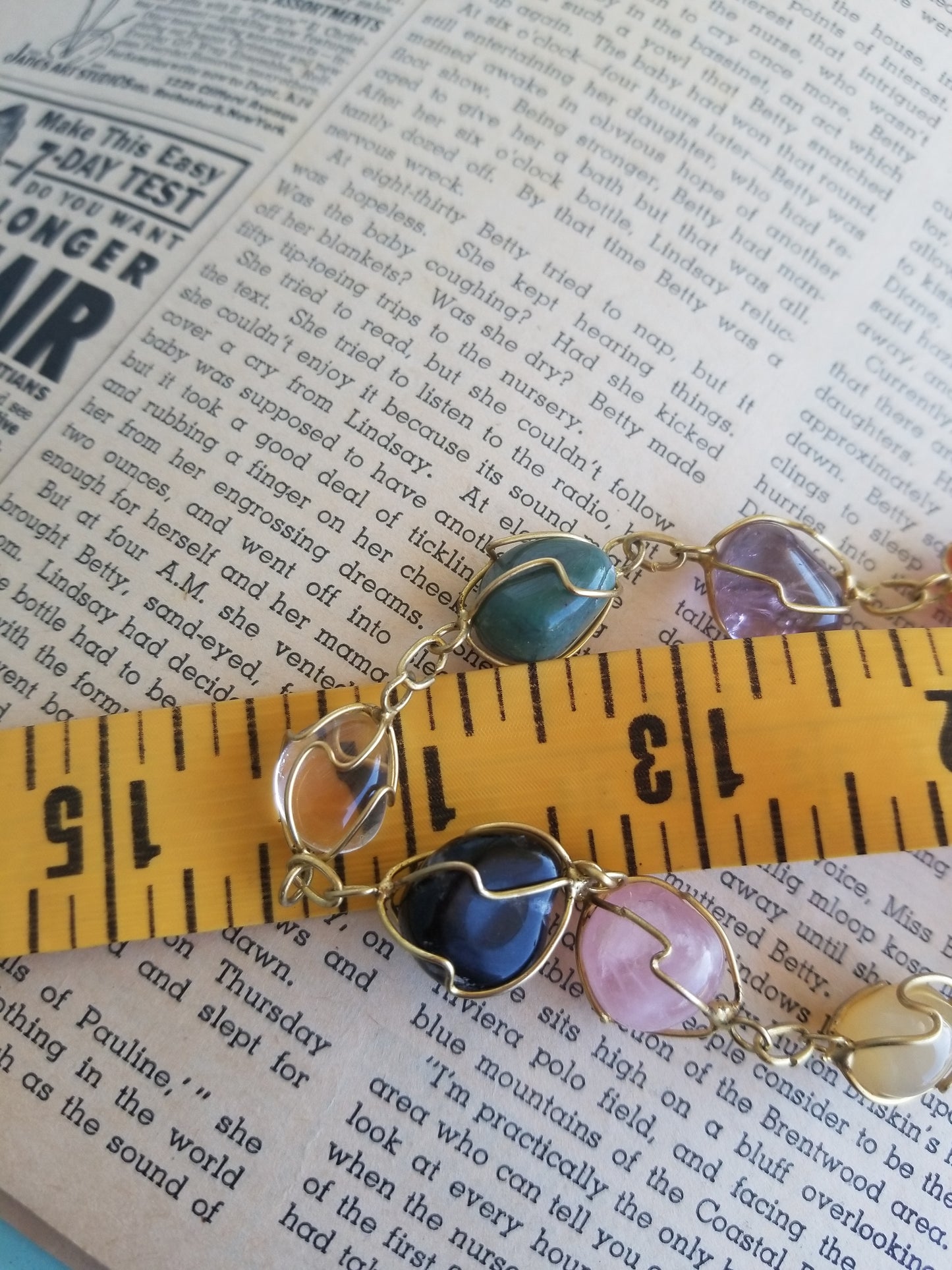 natural polished undrilled gemstone gold tone wire wrapped necklace 28 inches