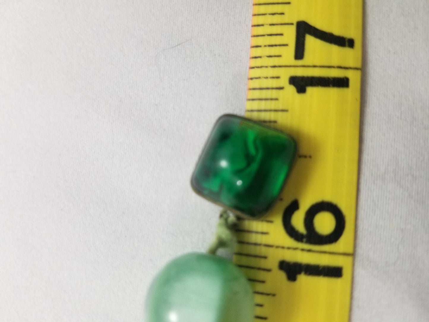 Bohemian glass antique hand blown Czech green round beads with contrast Art Deco necklace