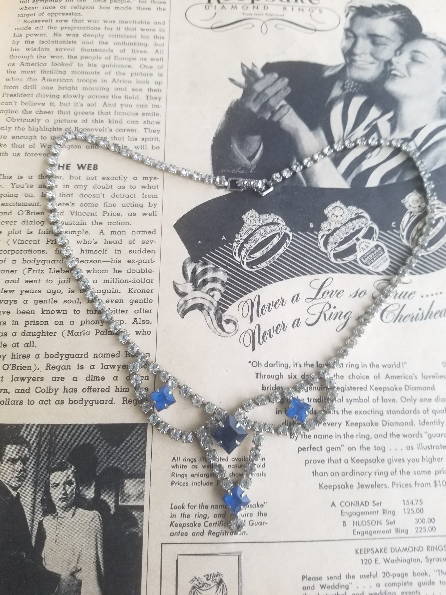 Something Blue Vintage sapphire blue princess cut rhinestone collar bib necklace