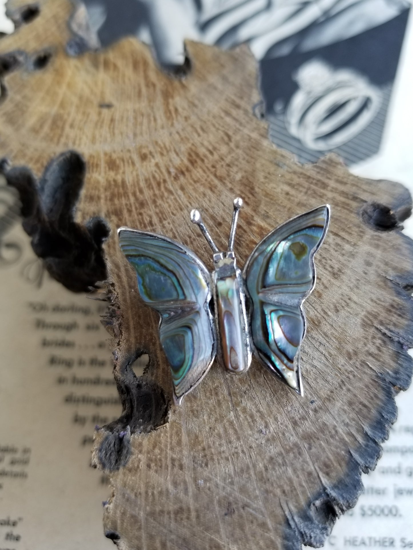 Vintage EDC eagle mark 2 Mexico sterling silver abalone shell brooch