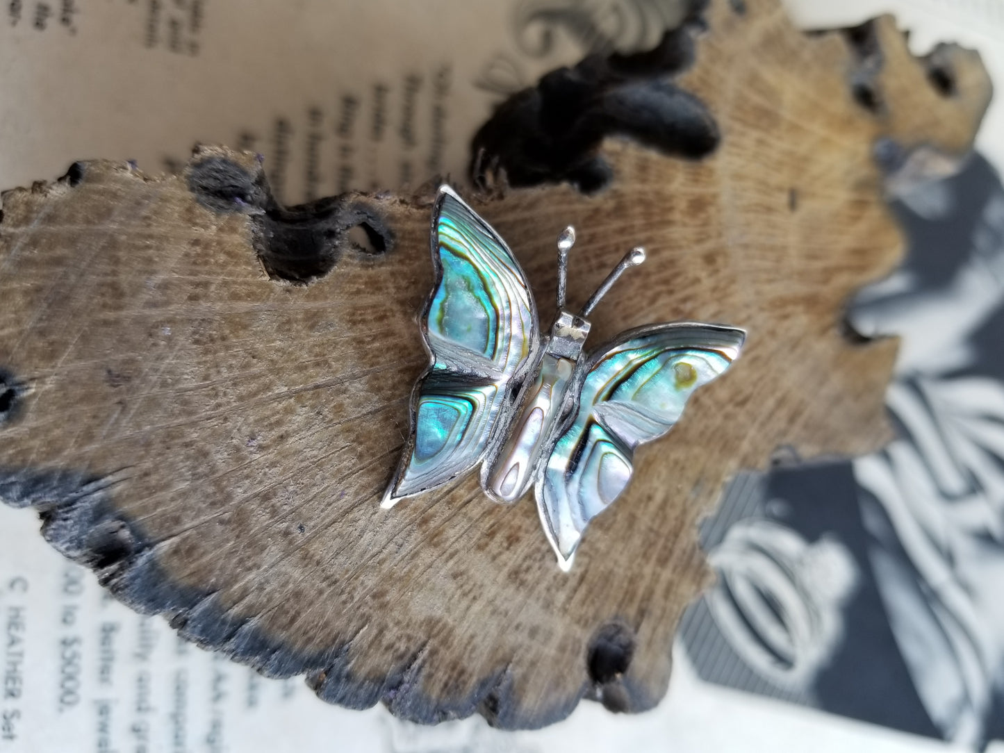 Vintage EDC eagle mark 2 Mexico sterling silver abalone shell brooch