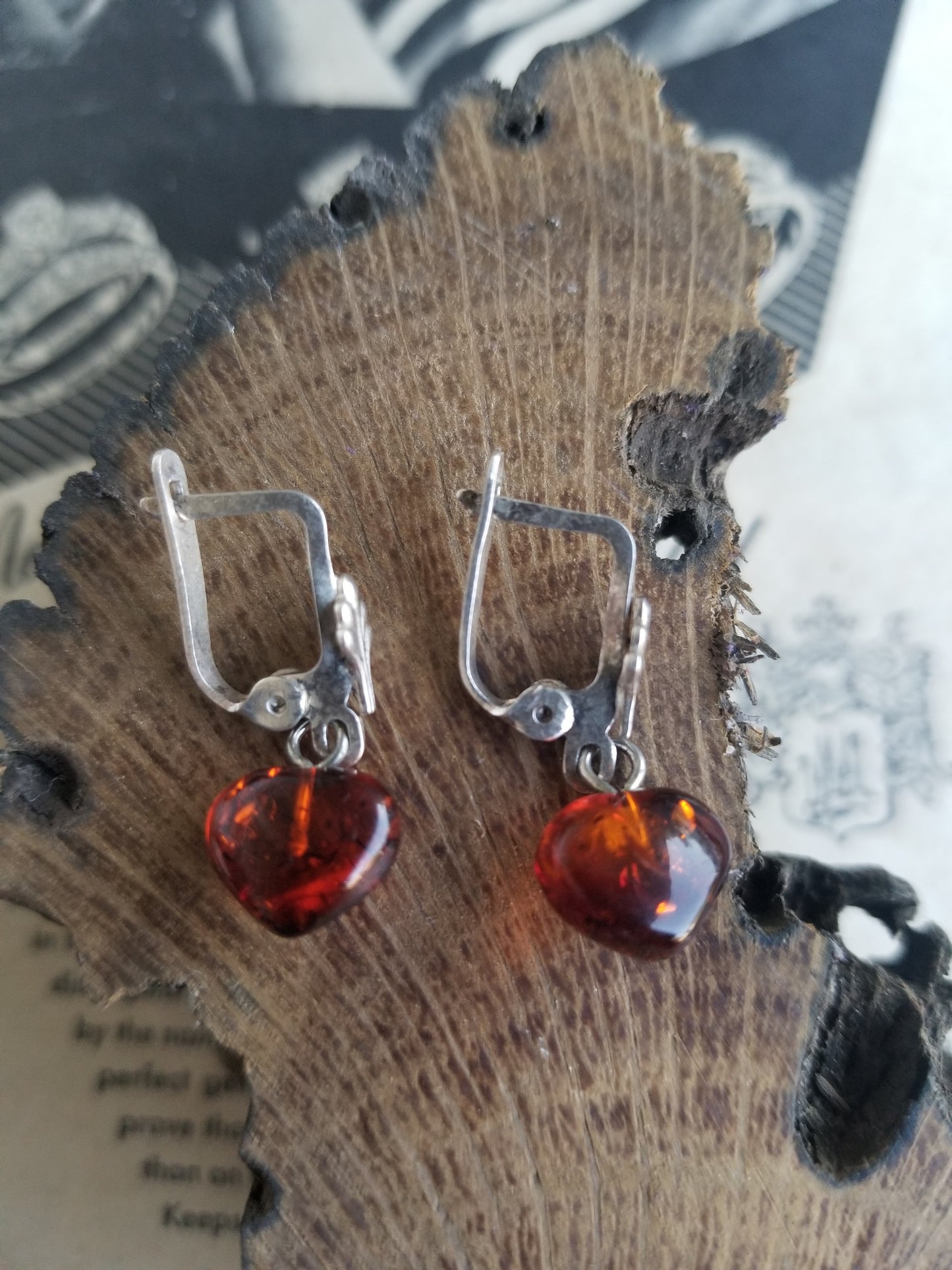 Cognac amber sterling silver locking lever back earrings
