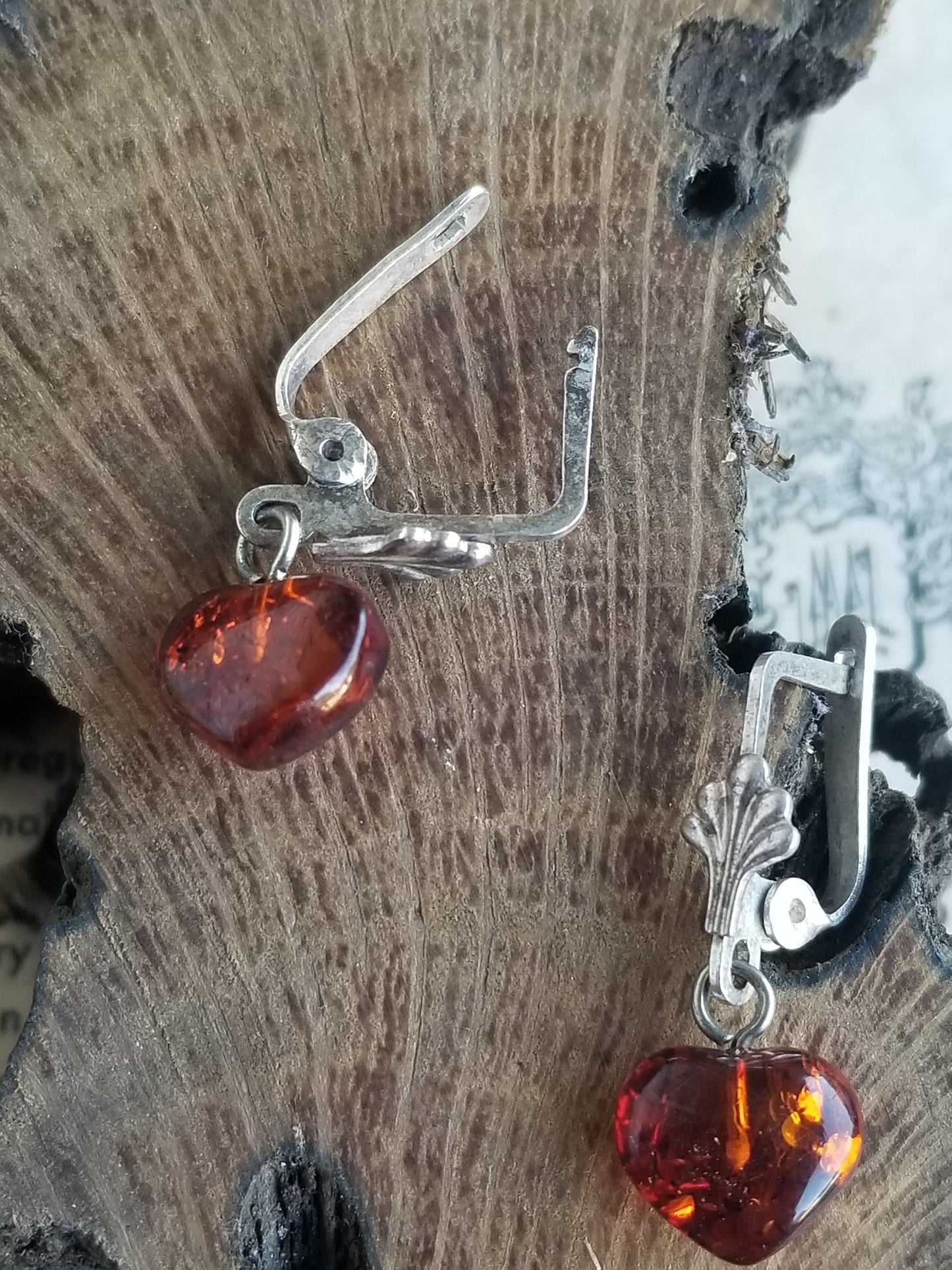 Cognac amber sterling silver locking lever back earrings