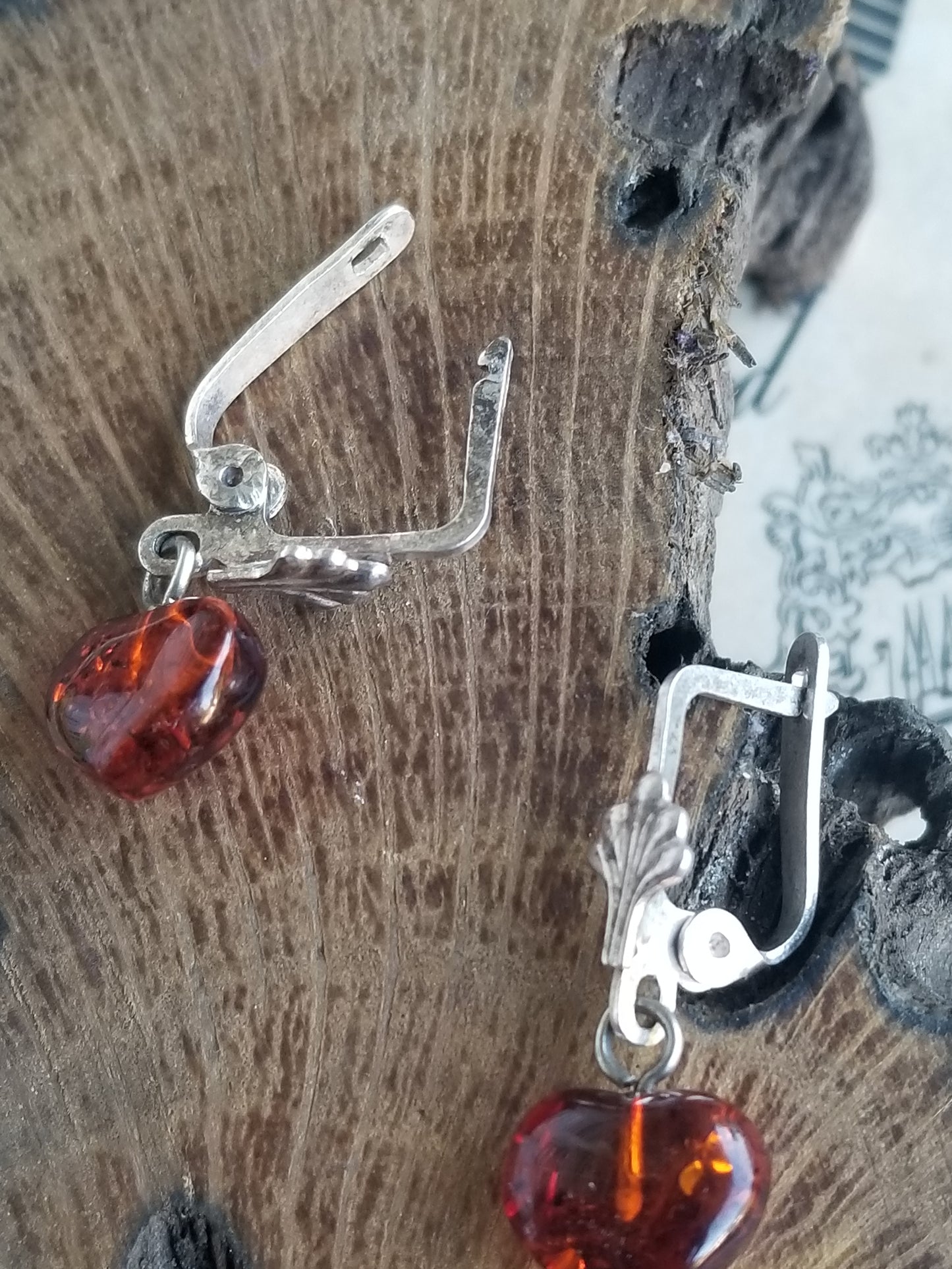 Cognac amber sterling silver locking lever back earrings