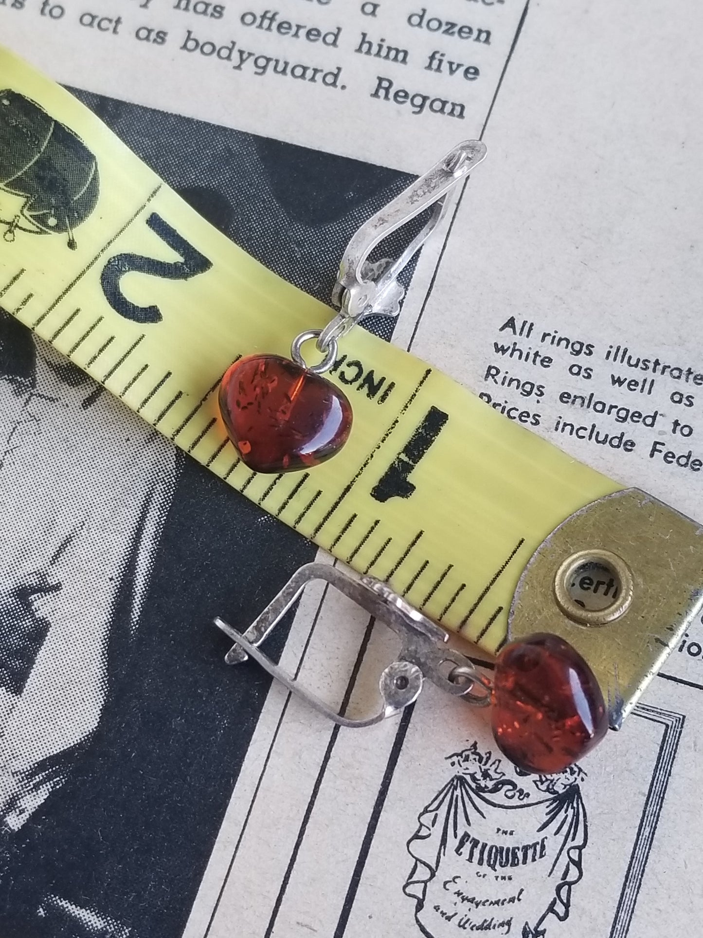 Cognac amber sterling silver locking lever back earrings