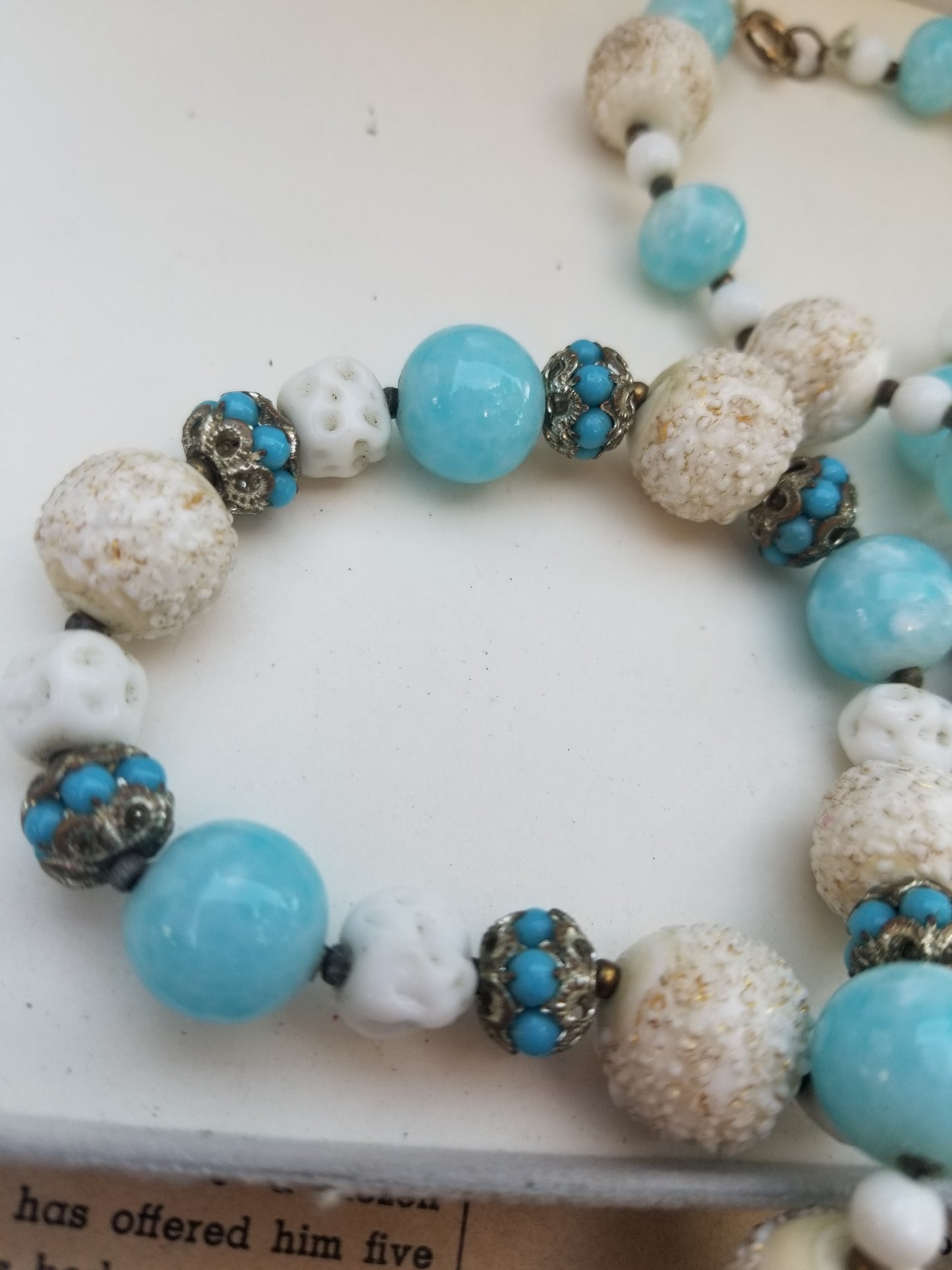 Art Deco Aqua blue Czech glass Opera length 37 inch beaded glass necklace