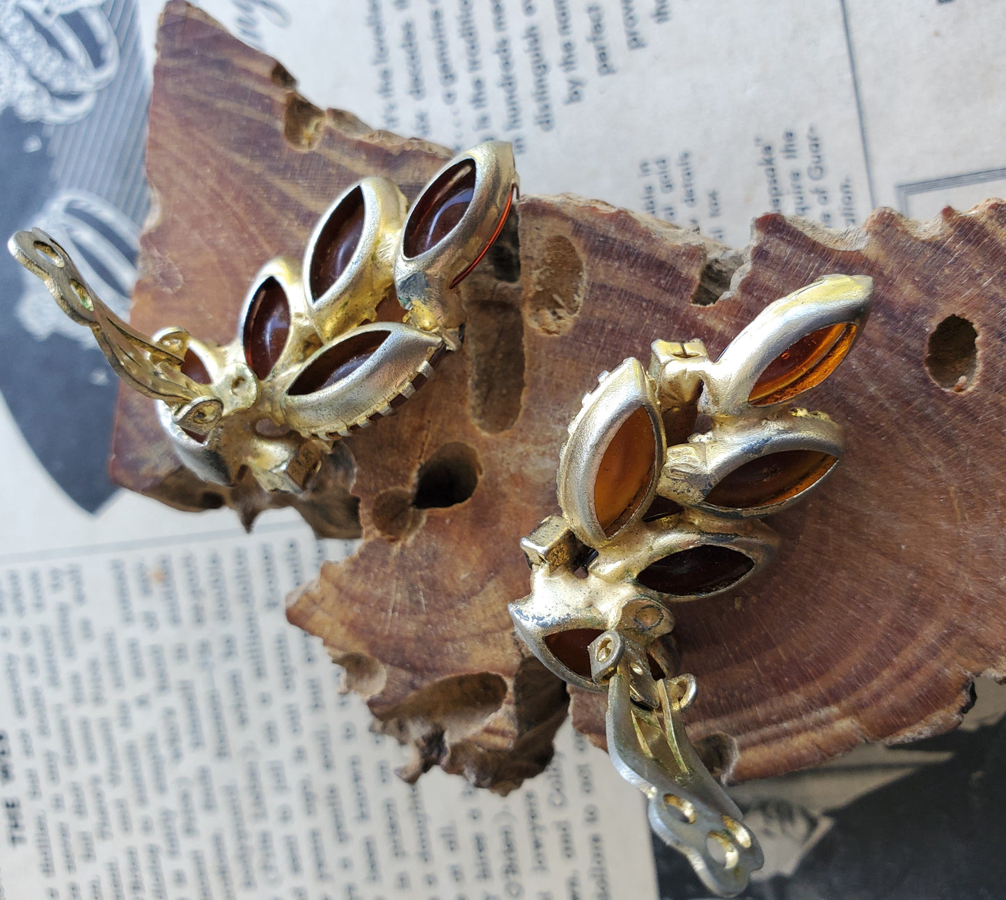 D&E Juliana open back navette root beer rhinestone clip on cluster earrings