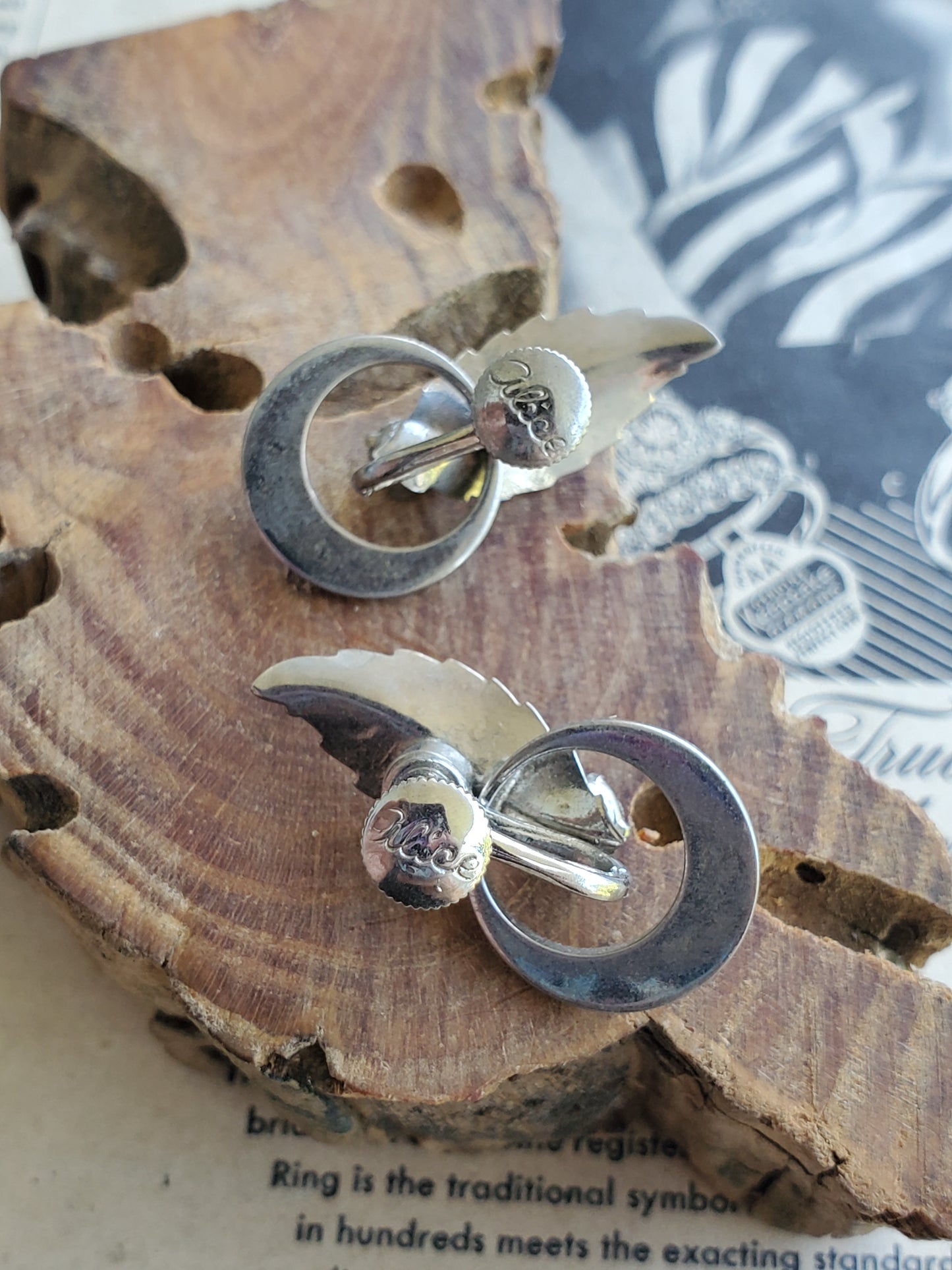 Alice signed screw back rhinestone leaf vintage earrings.