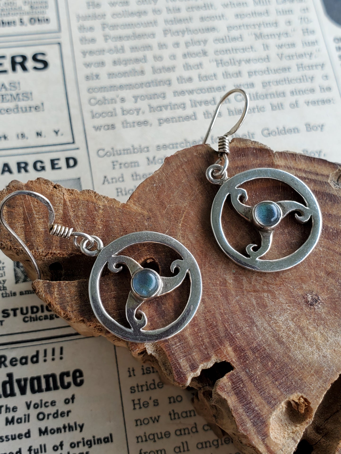 Celtic knot Labradorite Triskele Triple Spiral Triskelion sterling silver earrings