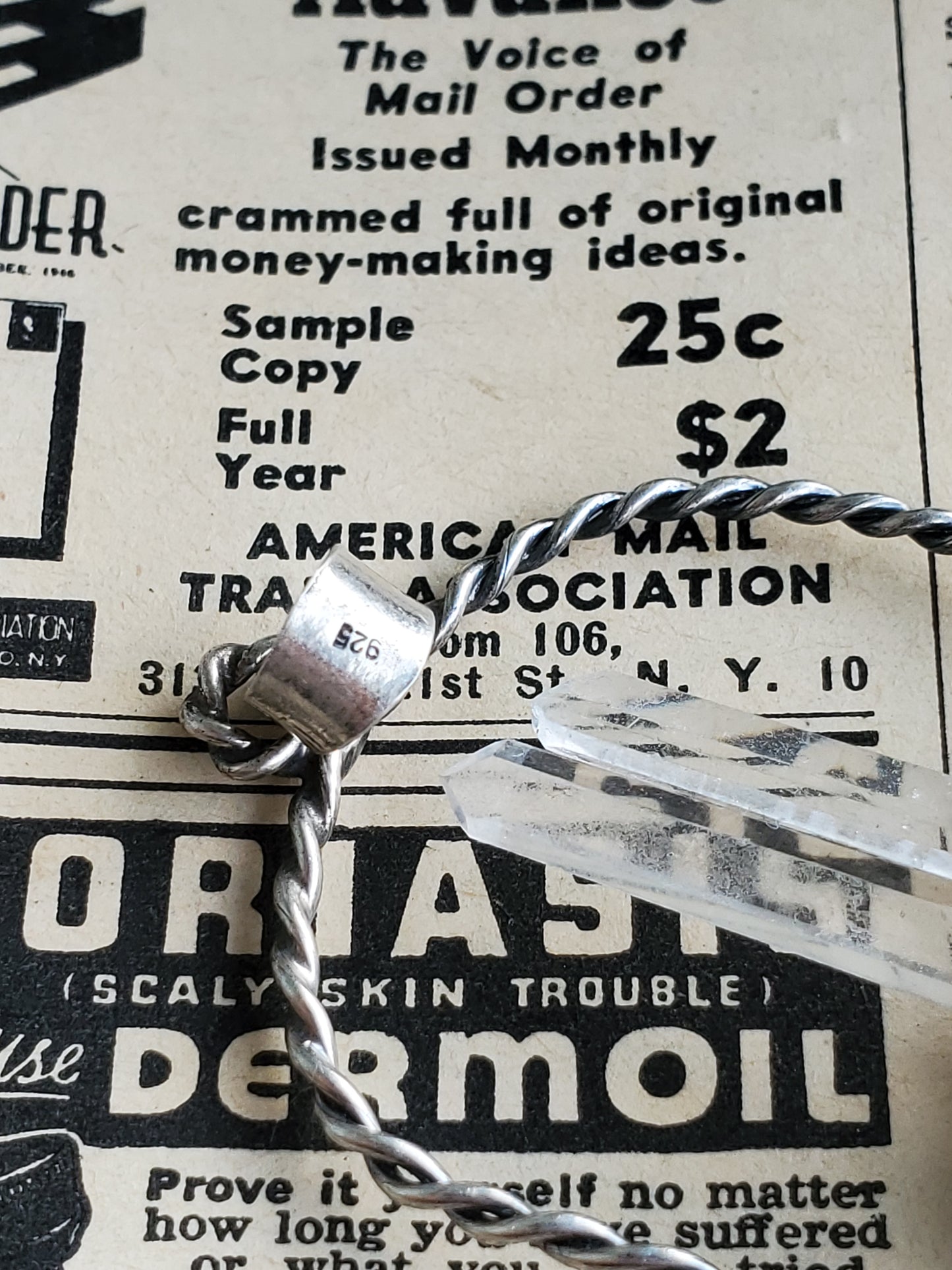 Twin terminated quartz point arch pendant sterling silver with pink tourmaline cab
