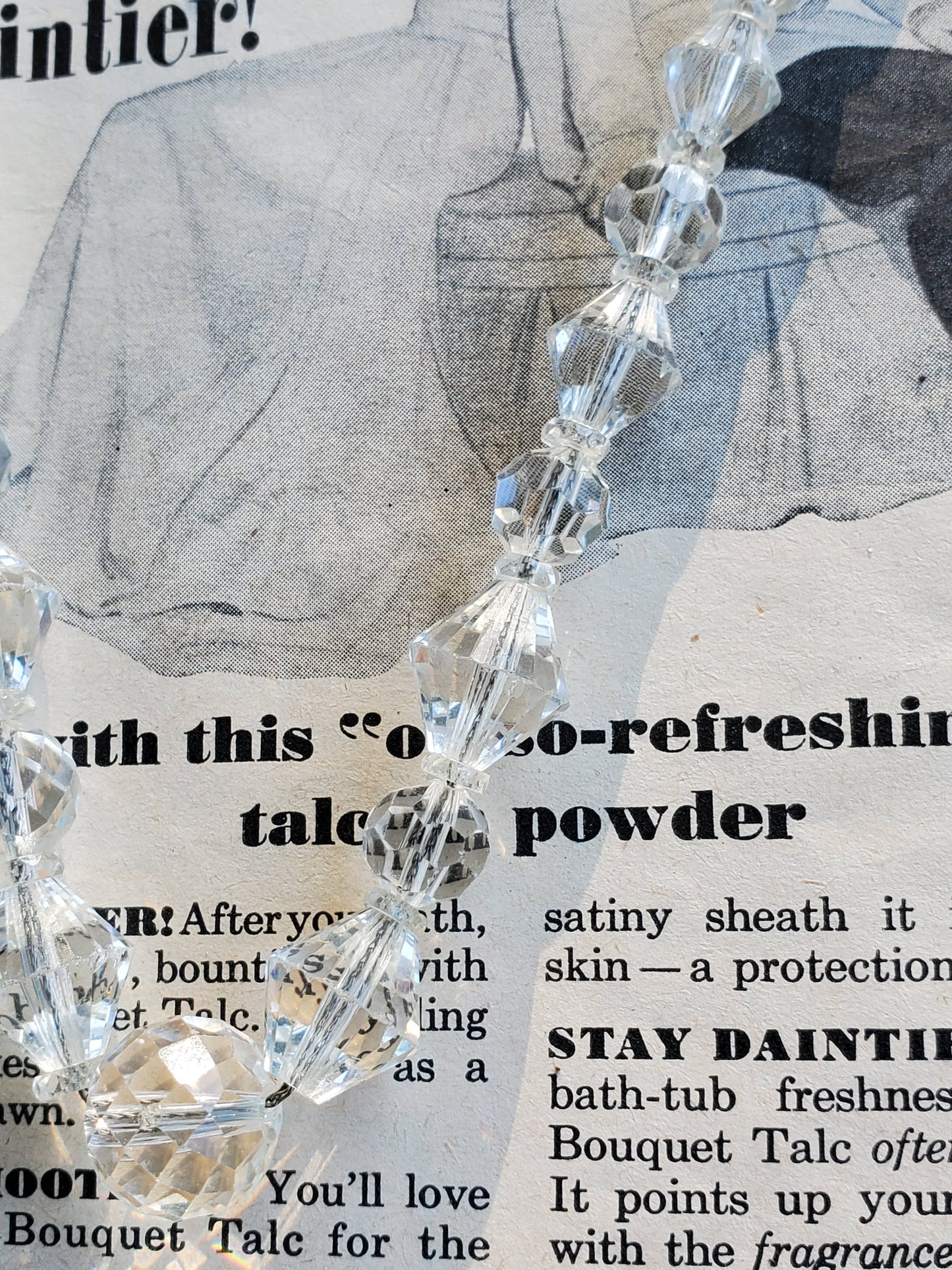 Sterling silver Art Deco Austrian crystal graduated bicone and round vintage beaded necklace