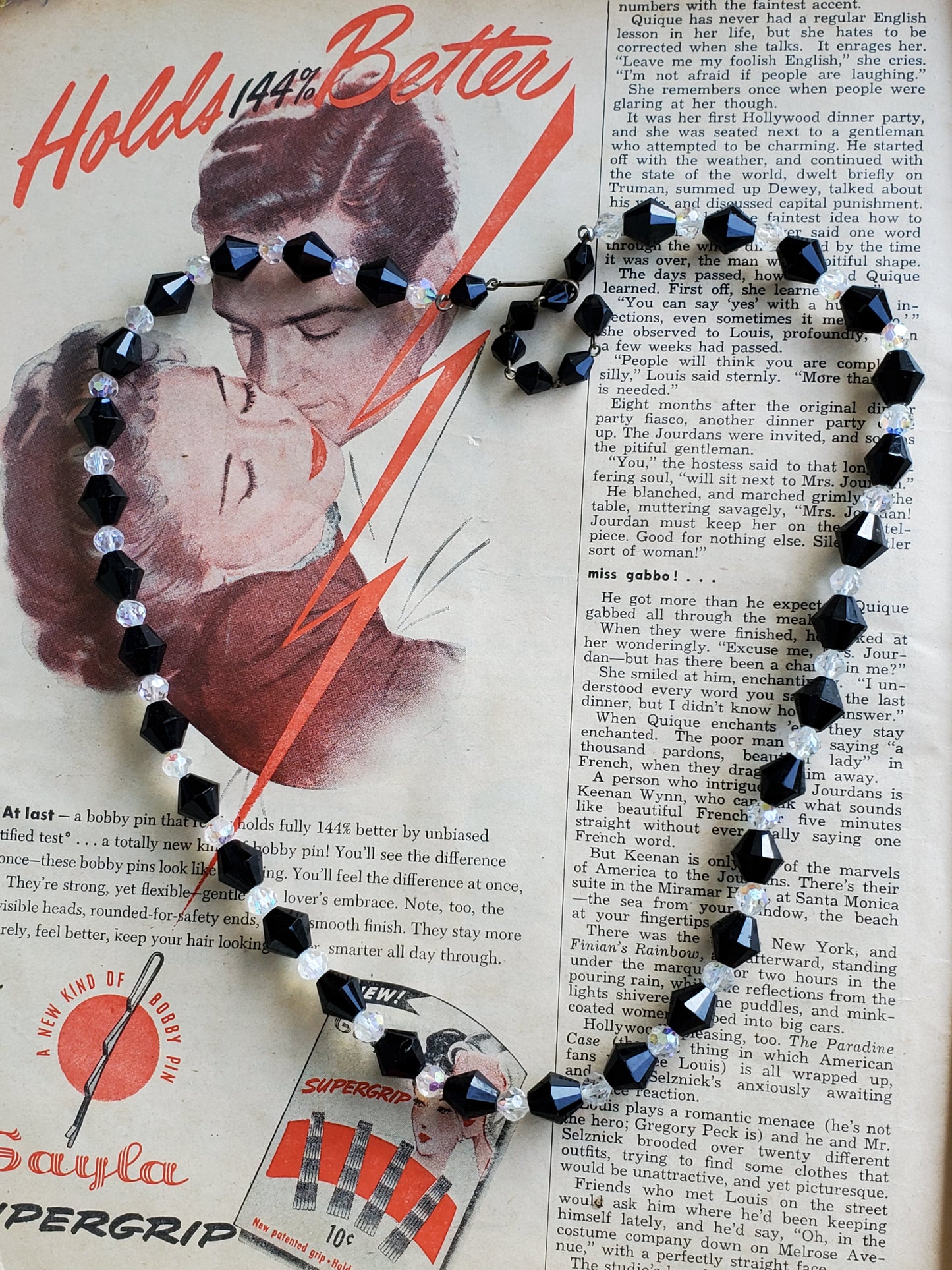 M. West Germany Black and white bicomb aurora borealis austrian crystal vintage necklace