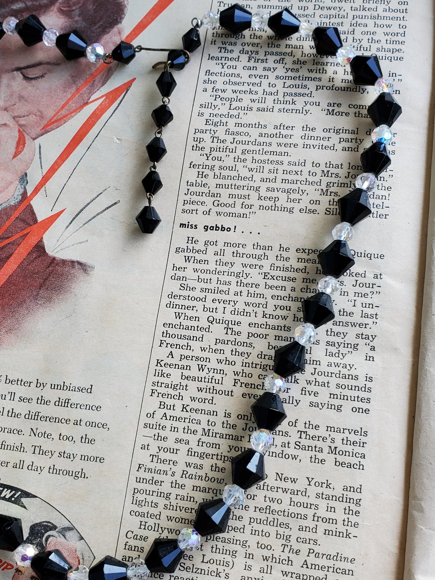 M. West Germany Black and white bicomb aurora borealis austrian crystal vintage necklace