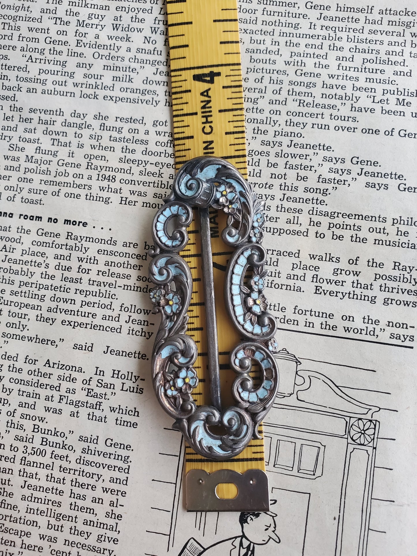 Victorian Baby blue Enamel painted sterling silver floral vintage sash ribbon buckle