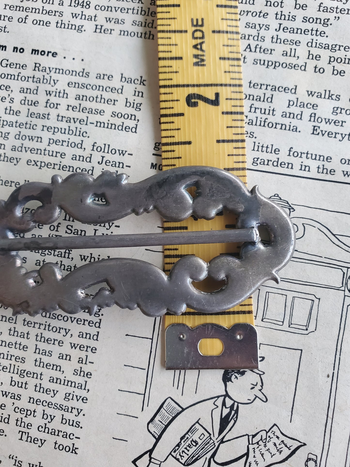 Victorian Baby blue Enamel painted sterling silver floral vintage sash ribbon buckle