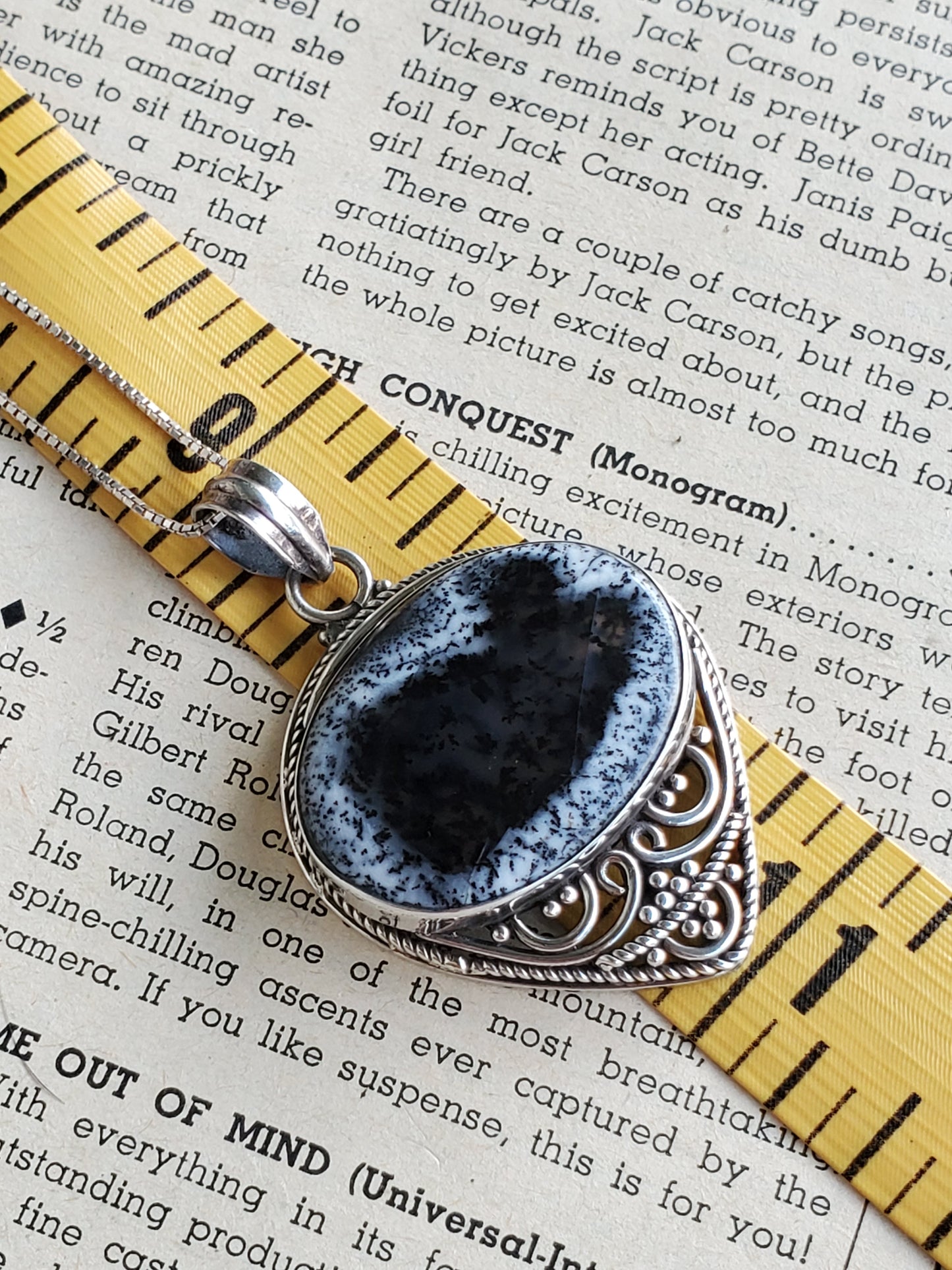 Dendritic opal tribal bali sterling silver necklace