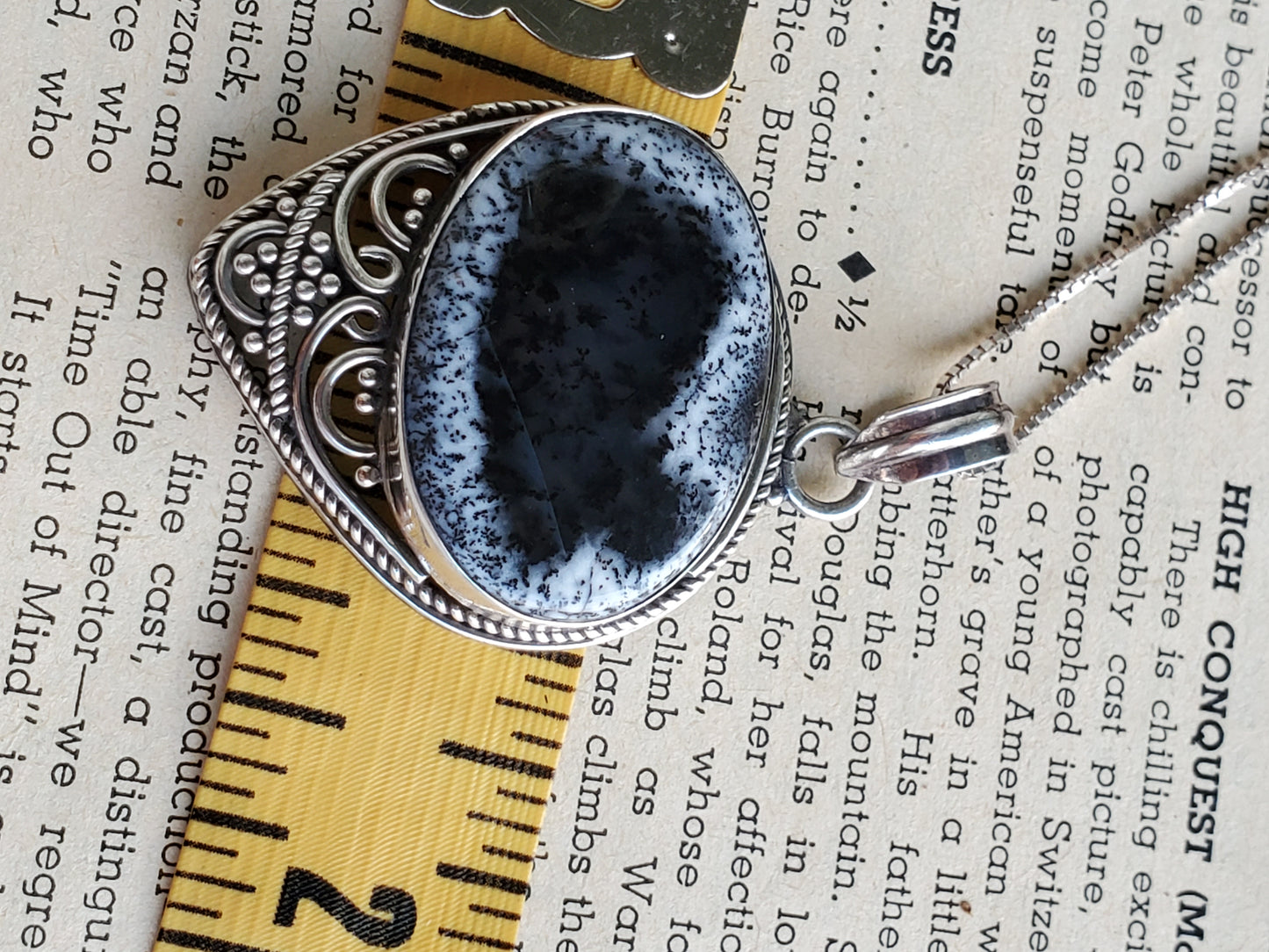 Dendritic opal tribal bali sterling silver necklace