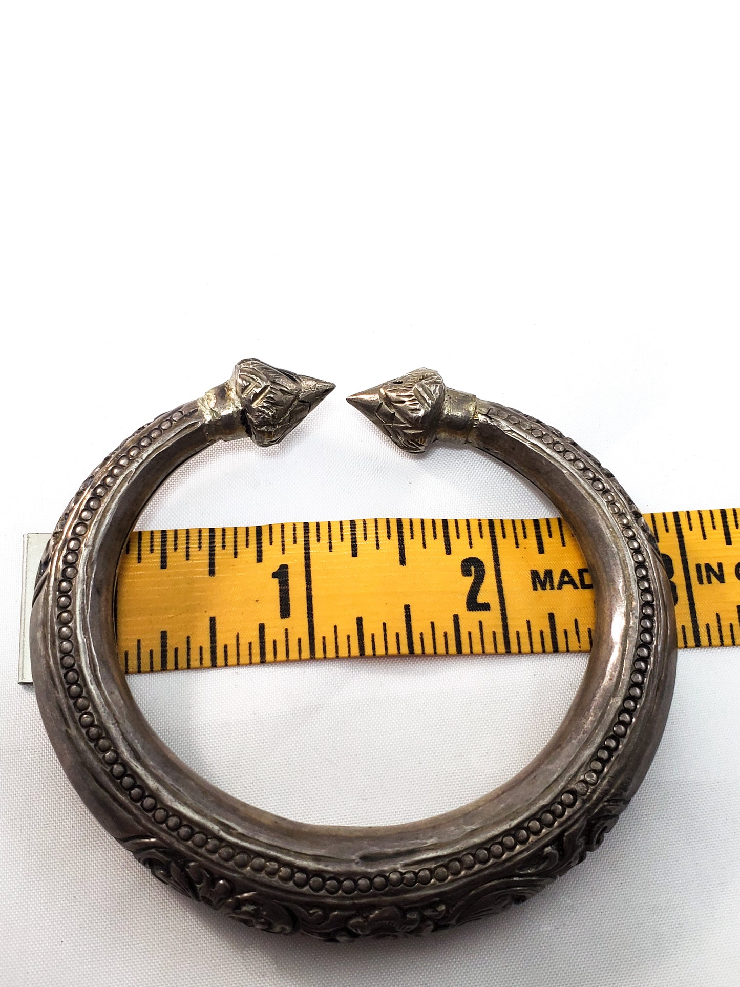 Ethnic Asian Lotus Flower Hill Tribe Golden Triangle antique 20th century sterling silver cuff bracelet