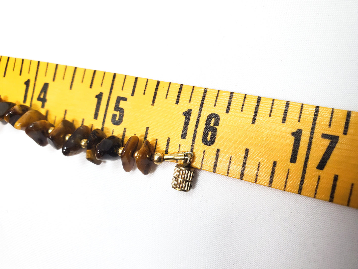Flashy striated Tiger's Eye gemstone chip necklace with gold filled accents 16 inches