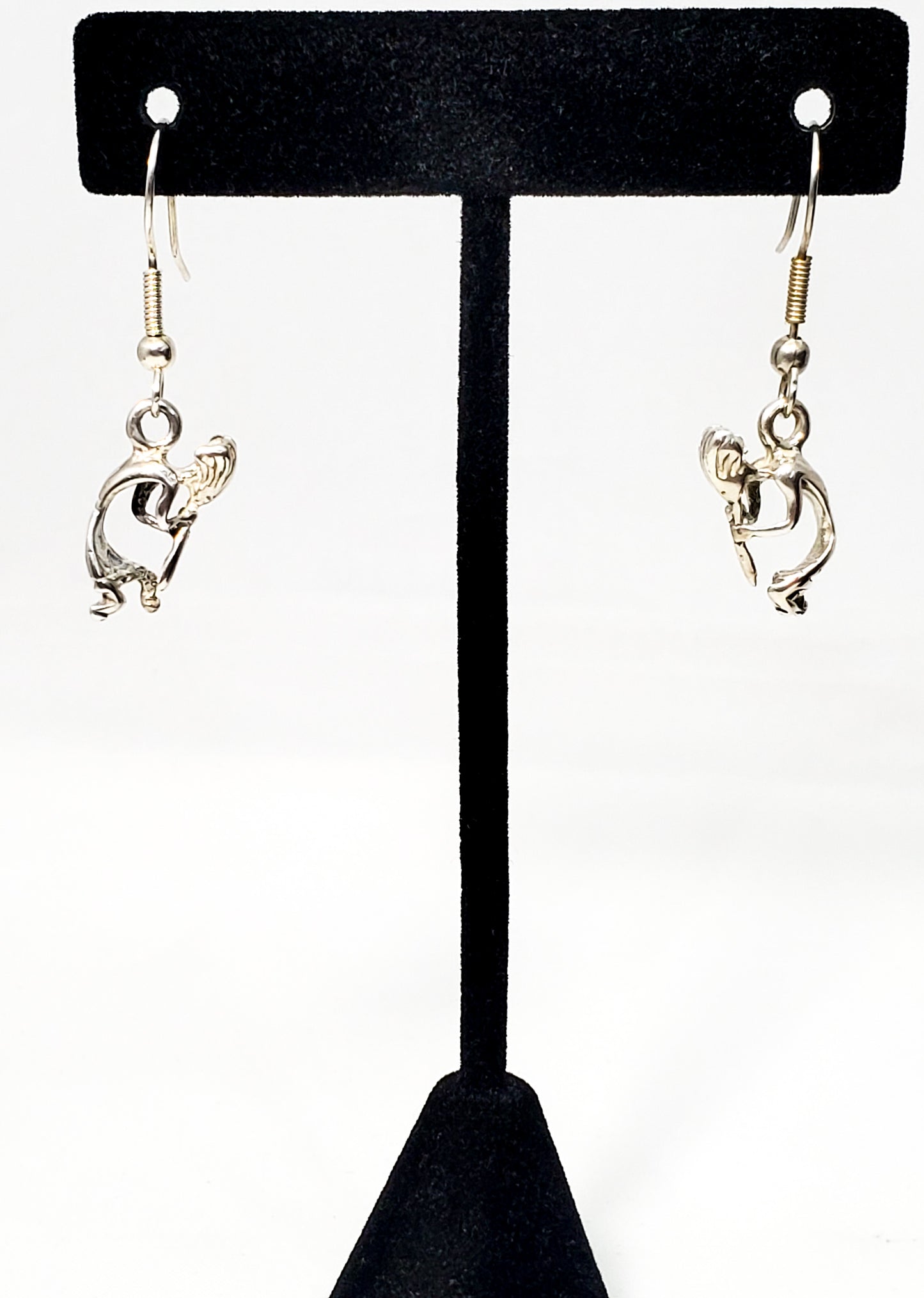 Vintage Native American Kokopelli dancer sterling silver drop earrings 925