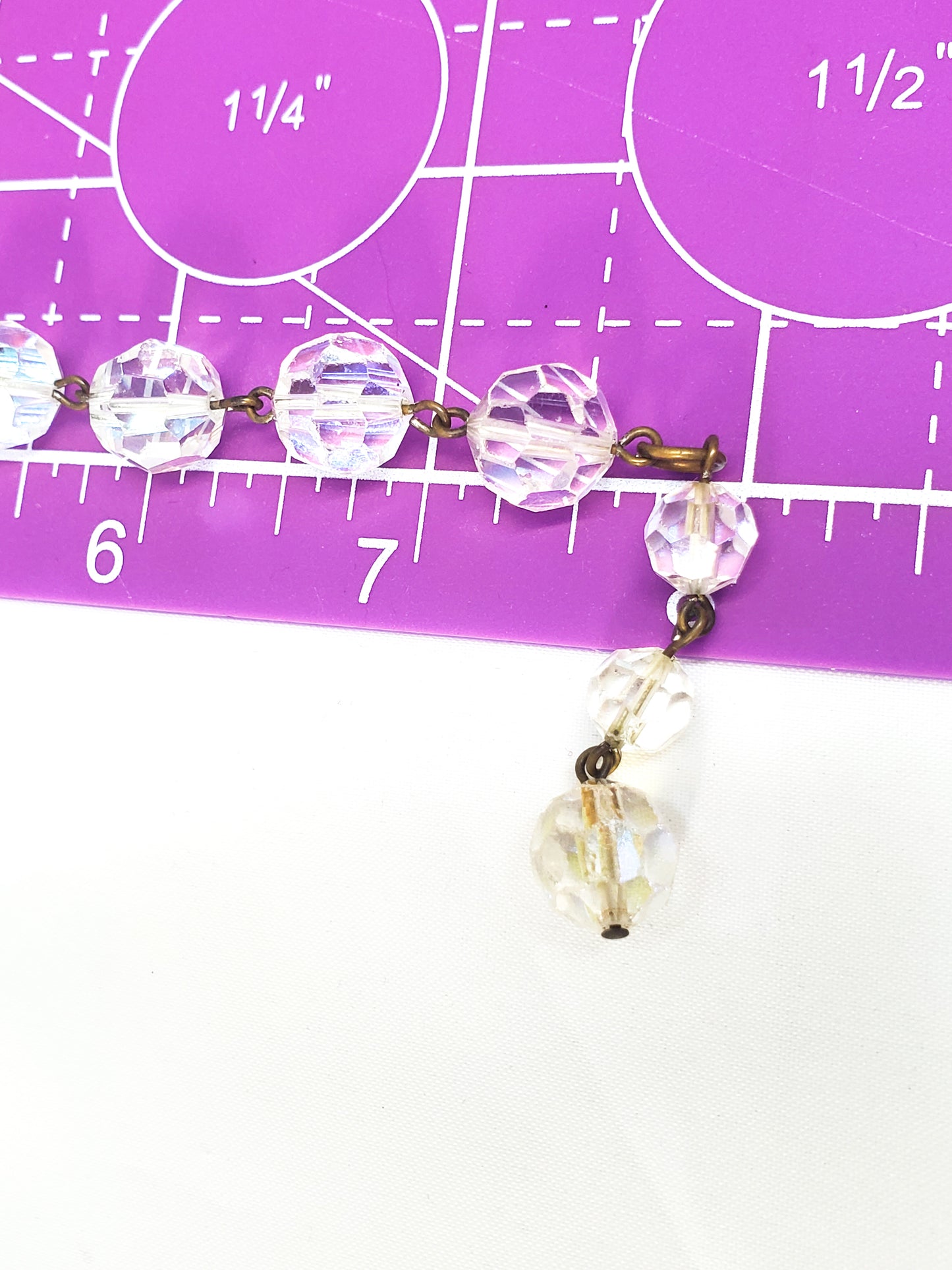 Vintage Aurora Borealis faceted Austrian crystal beaded link bracelet 8 inches mid century