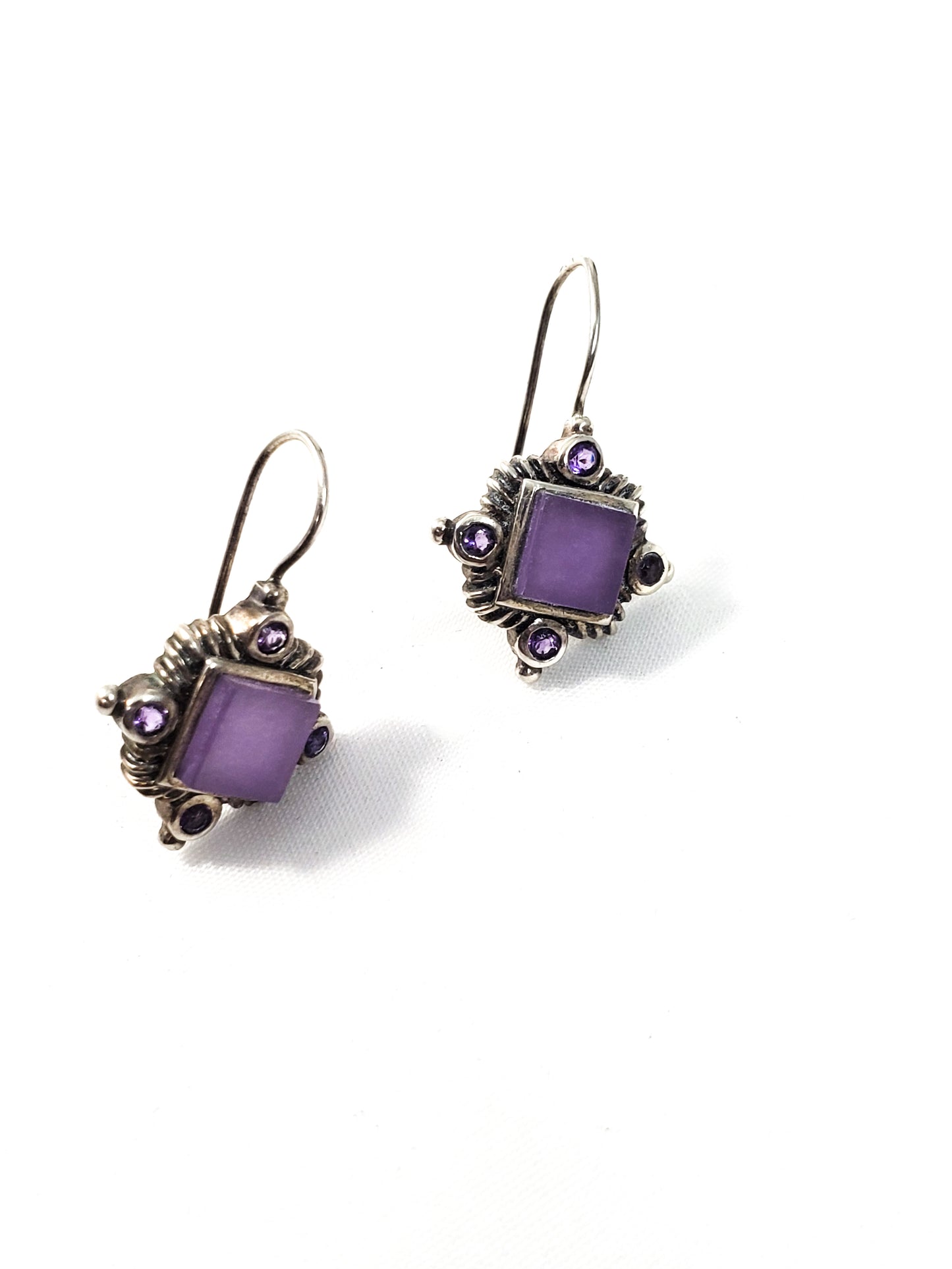 Vintage CNA purple stone sterling silver drop earrings