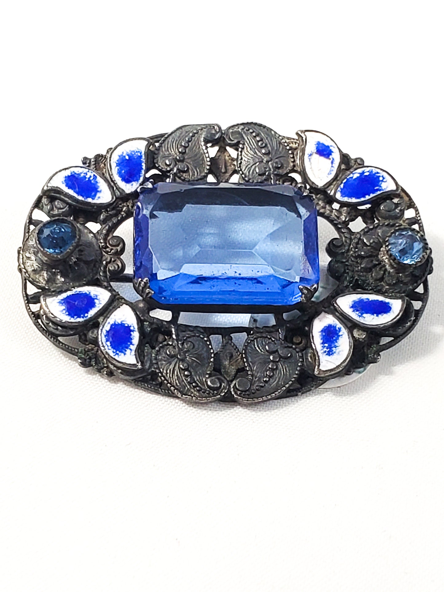 Neiger Brothers Sterling silver blue paste leaf and berry enamel brooch