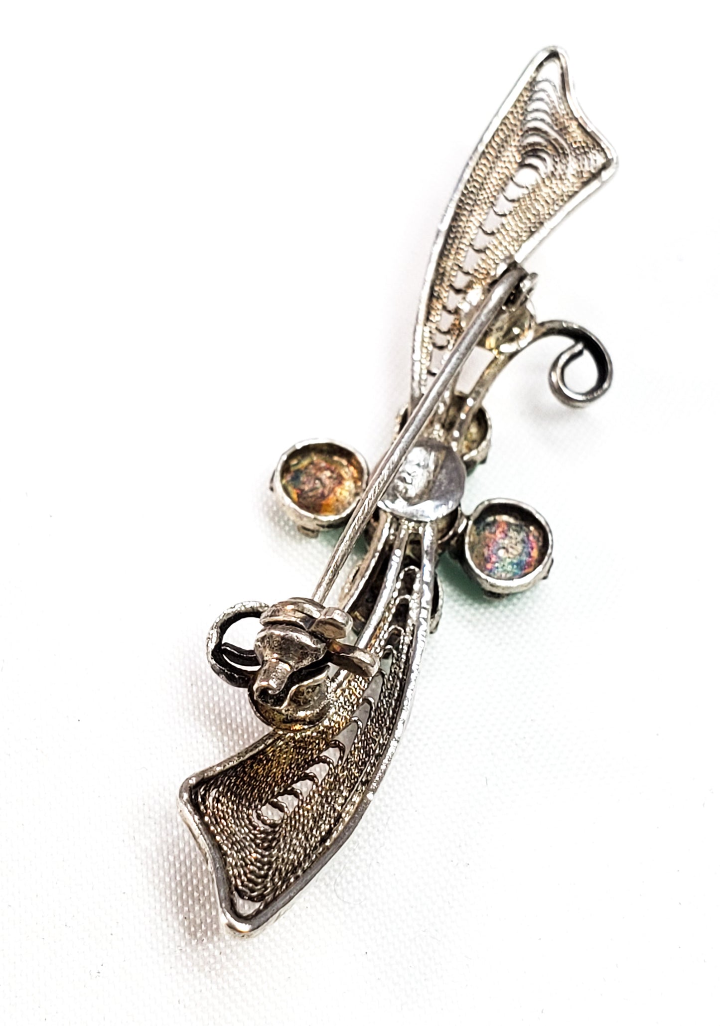 Antique sterling silver and bright green stone spun silver brooch 925 holiday