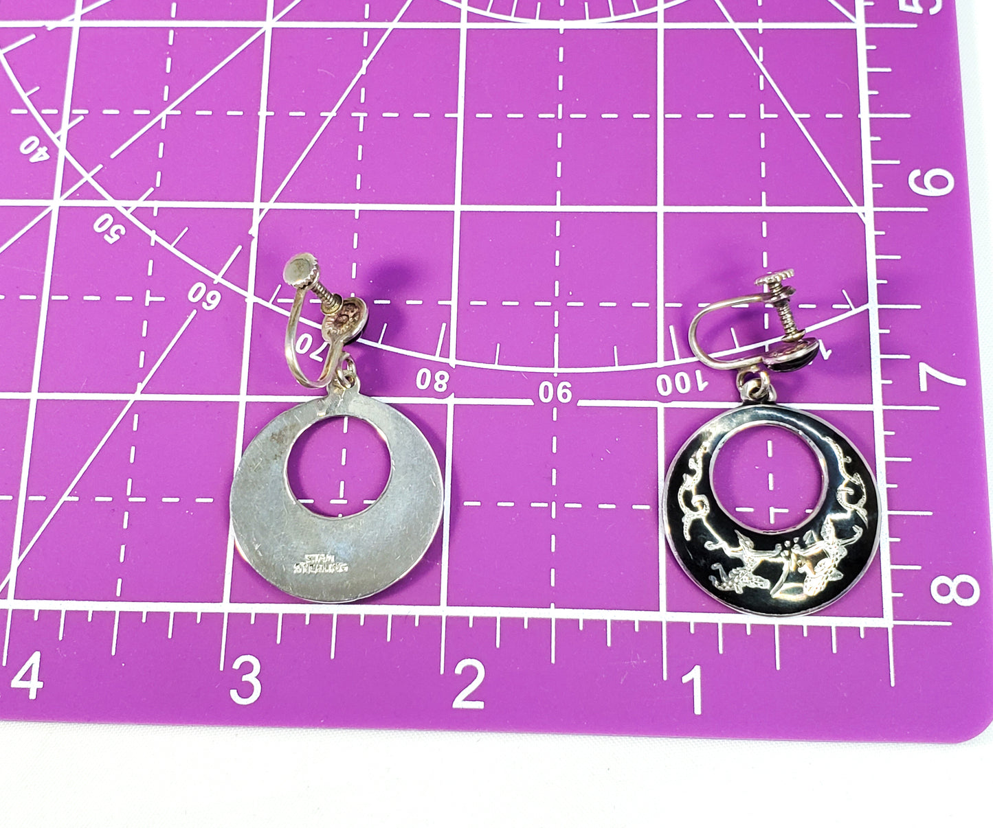 Bombay Bazar vintage Nielloware Siam dancers drop hoop vintage earrings