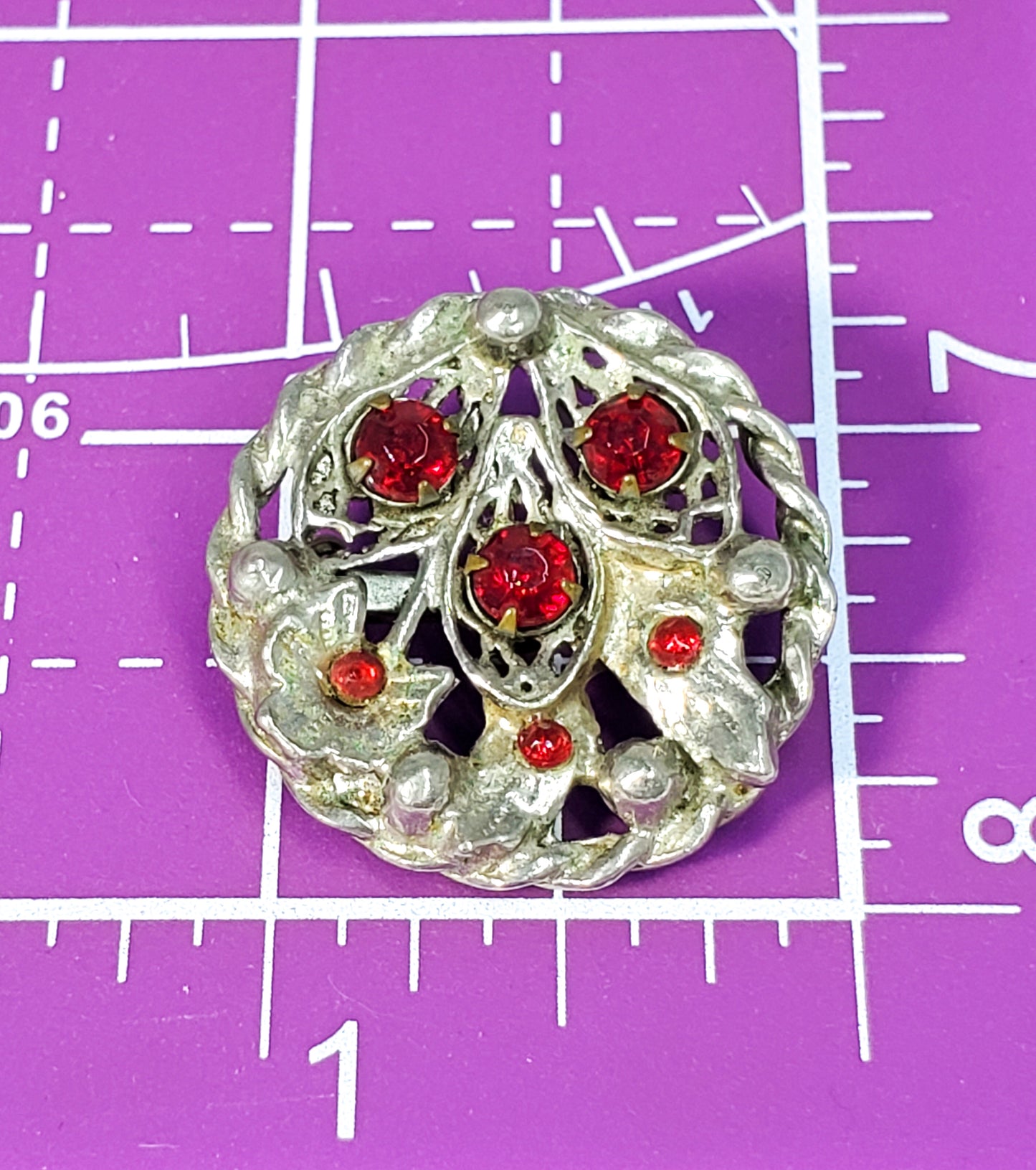Art Nouveau Pot metal red paste 1920's antique brooch