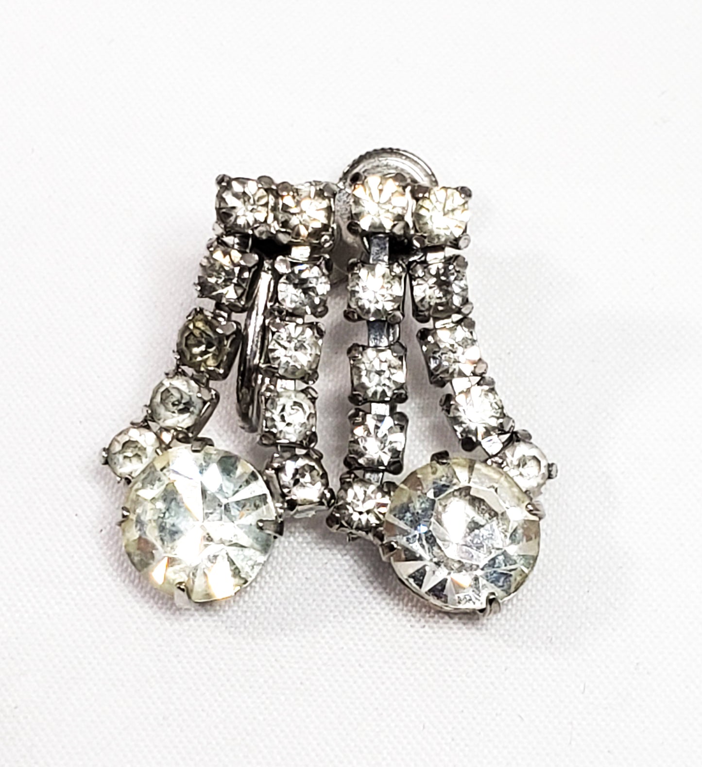Coro script signature clear rhinestone screw back earrings mid century
