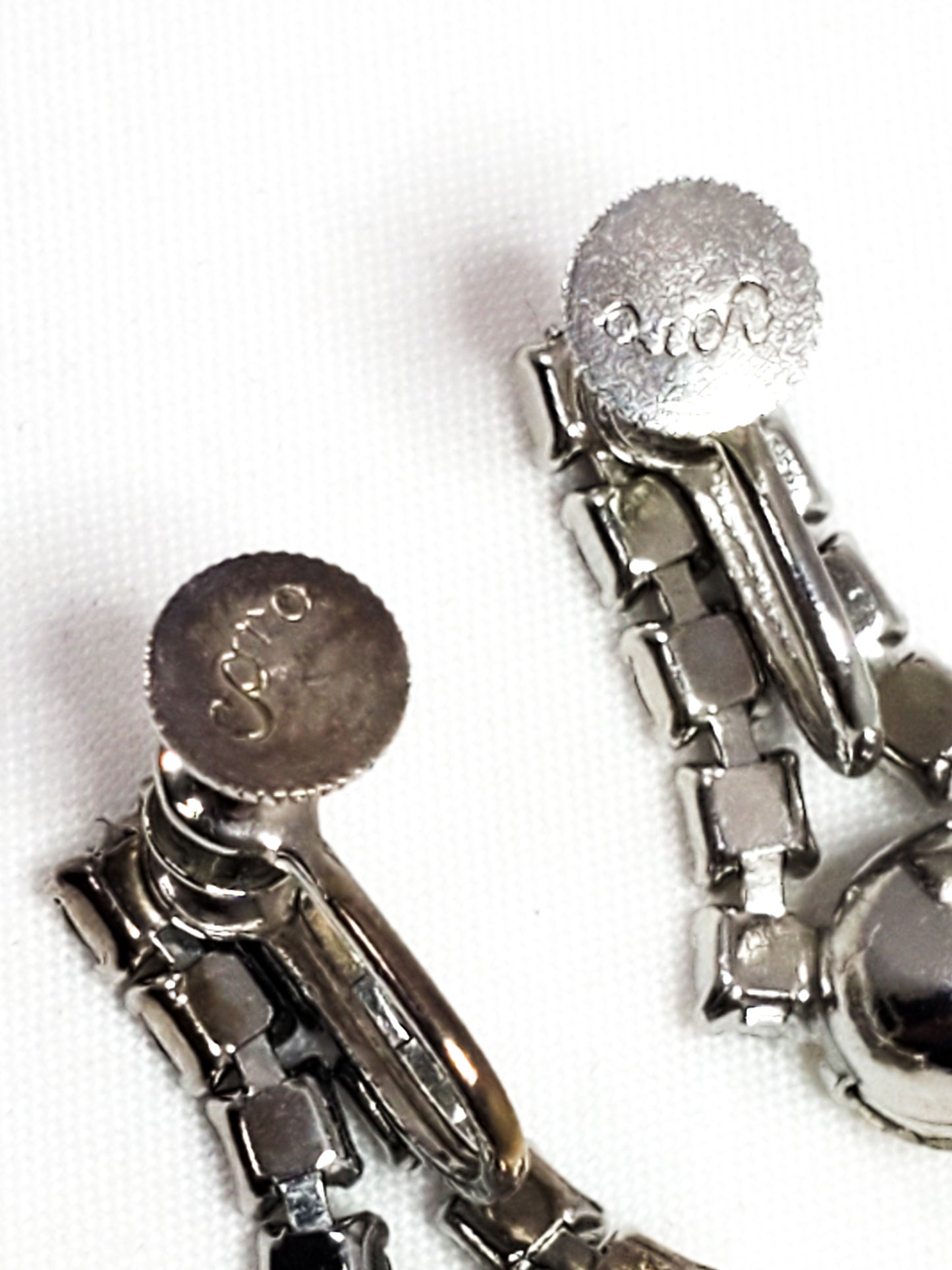 Coro script signature clear rhinestone screw back earrings mid century