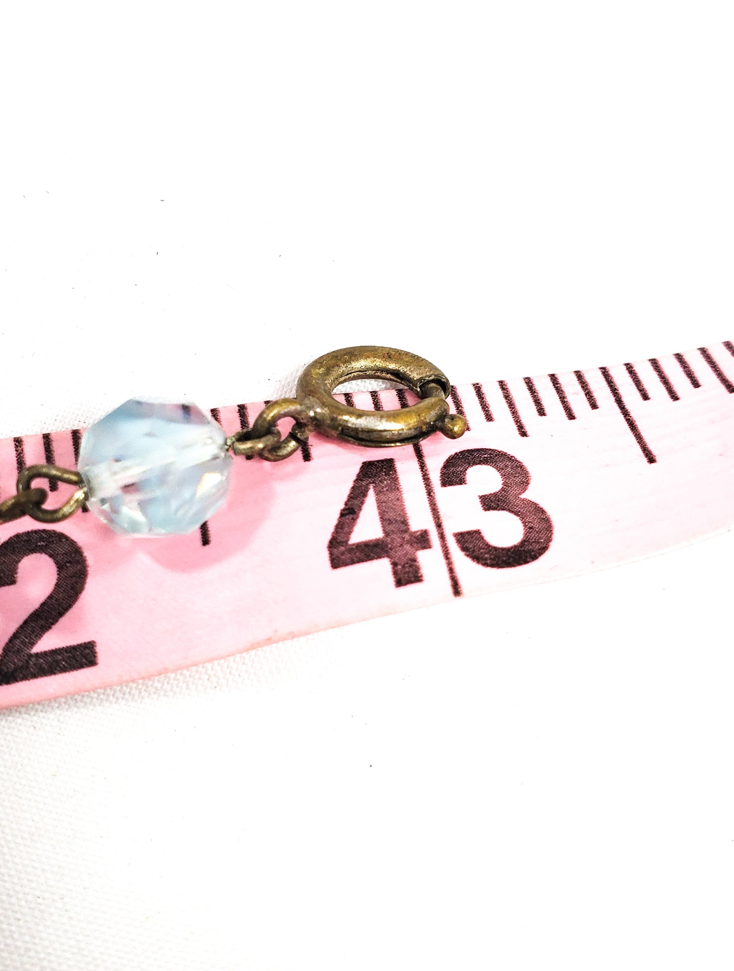 Antique blue and clear bi-colored lead glass faceted beads on brass chain demi parure set