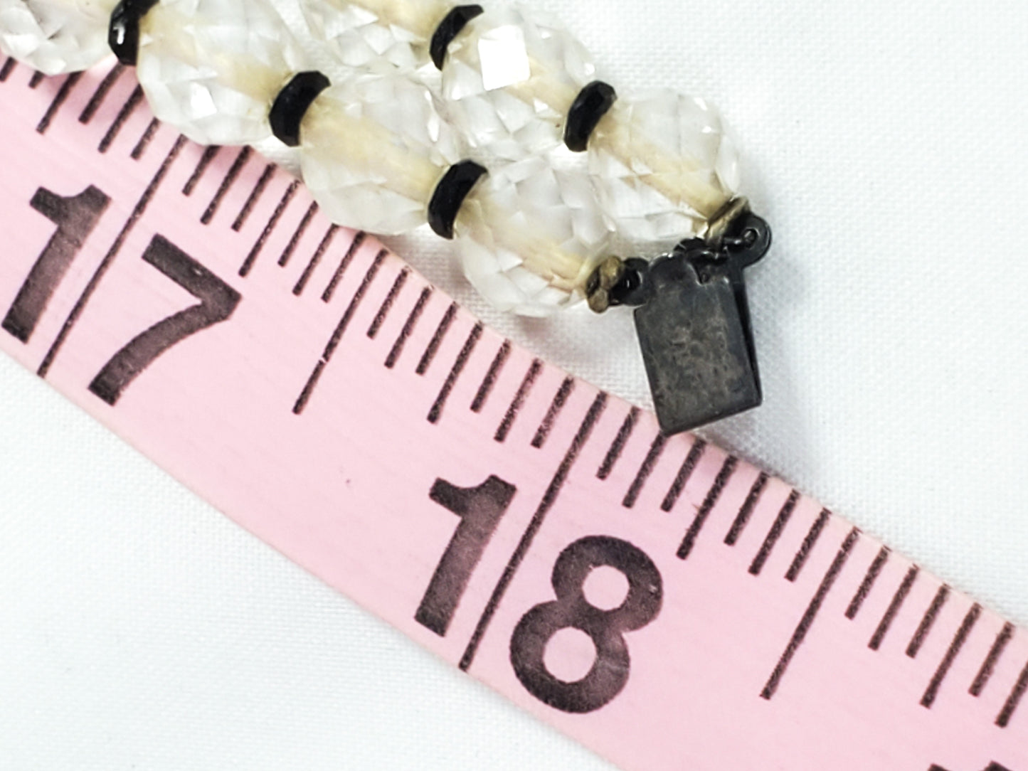 Art Deco faceted black and white cut crystal sterling silver vintage necklace 925