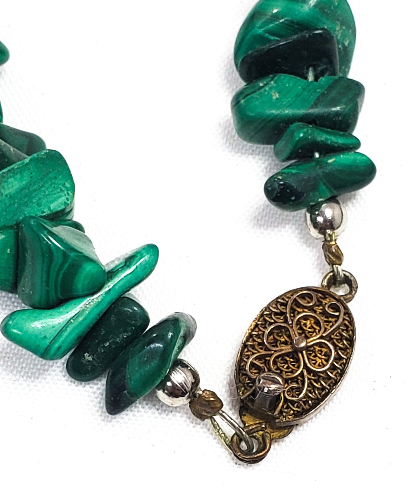 Handcrafted banded malachite chip bead demi parure 3 piece set necklace earrings bracelet