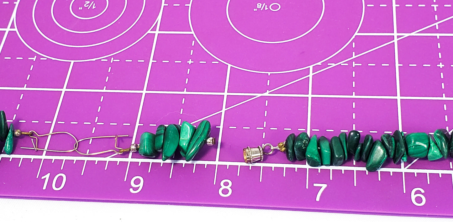 Handcrafted banded malachite chip bead demi parure 3 piece set necklace earrings bracelet