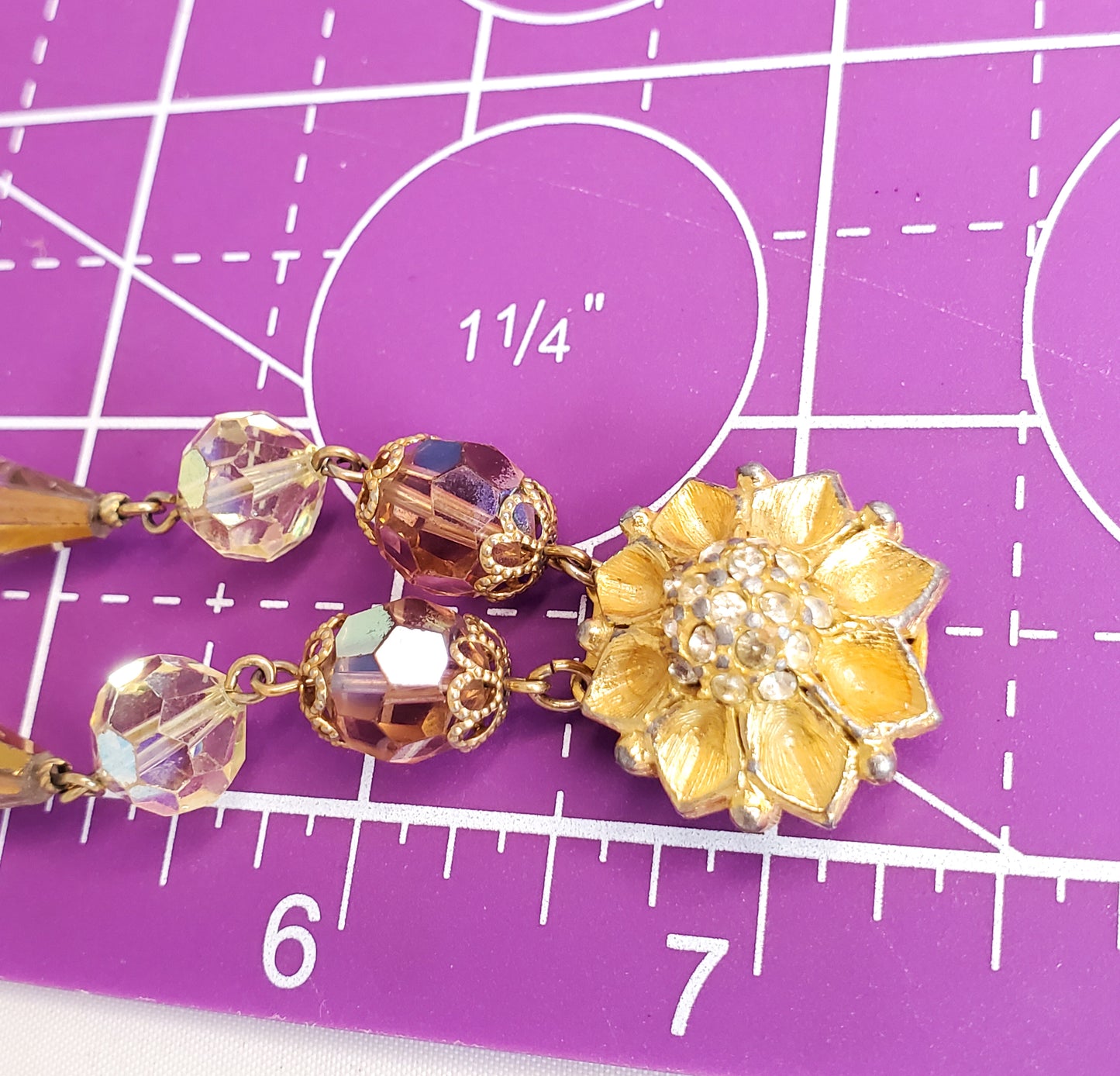 Amber Aurora Borealis Austrian Crystal rhinestone flower bracelet mid century 1960's